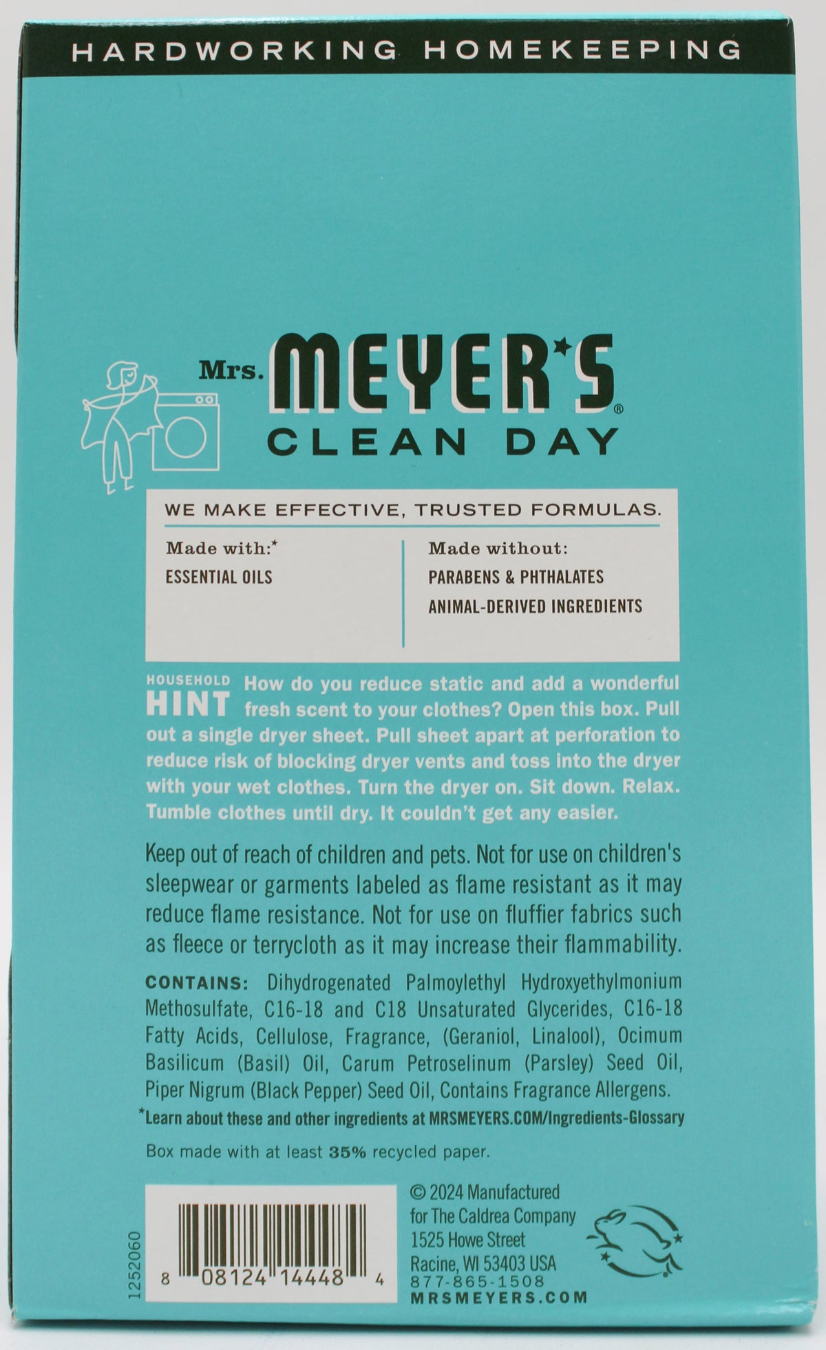 MRS MEYERS DRYER SHEETS BASIL 80ct US