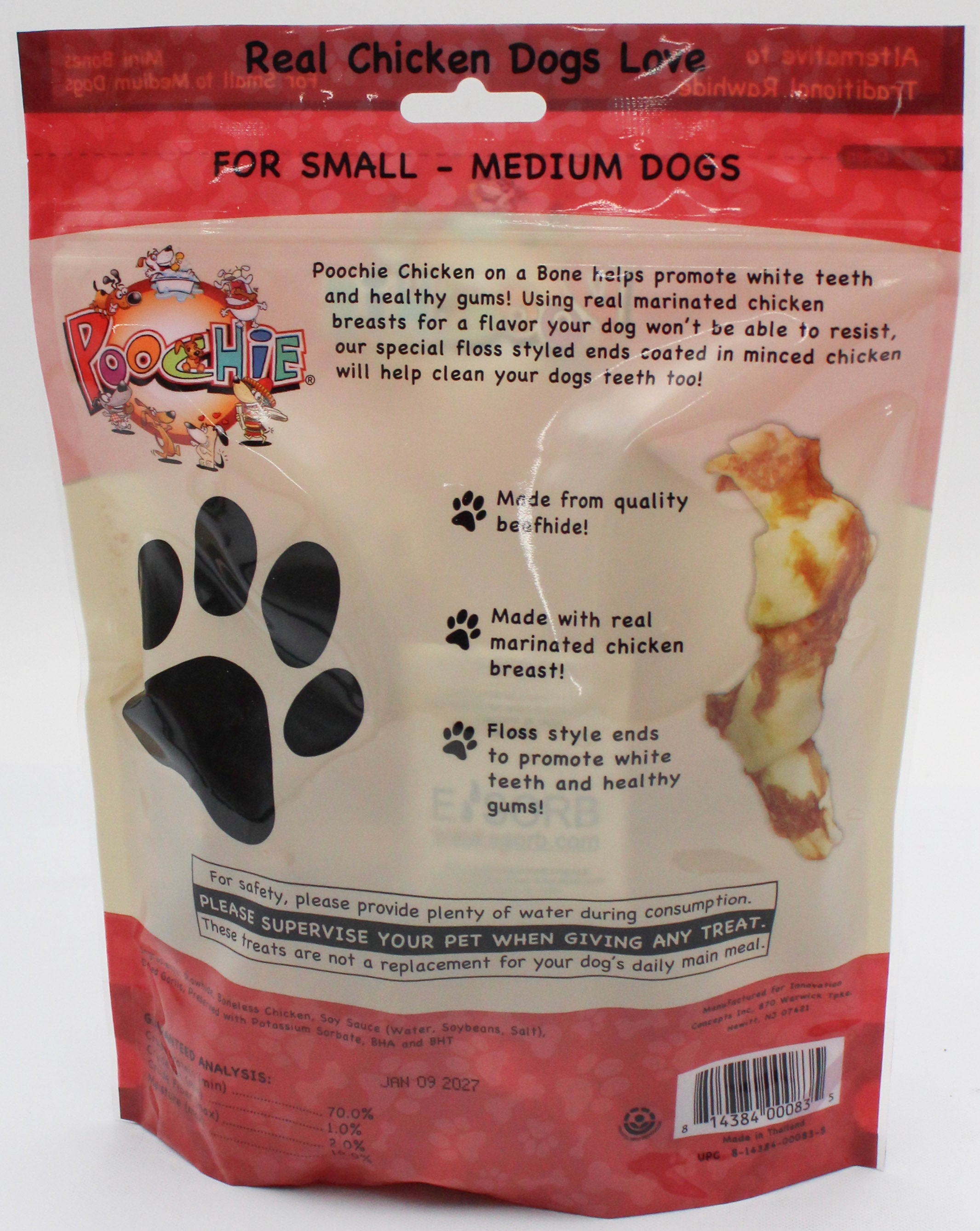 POOCHIE CHICKEN ON A BONE DOG TREAT 12 CT 8.4oz. EXP 1/9/2027