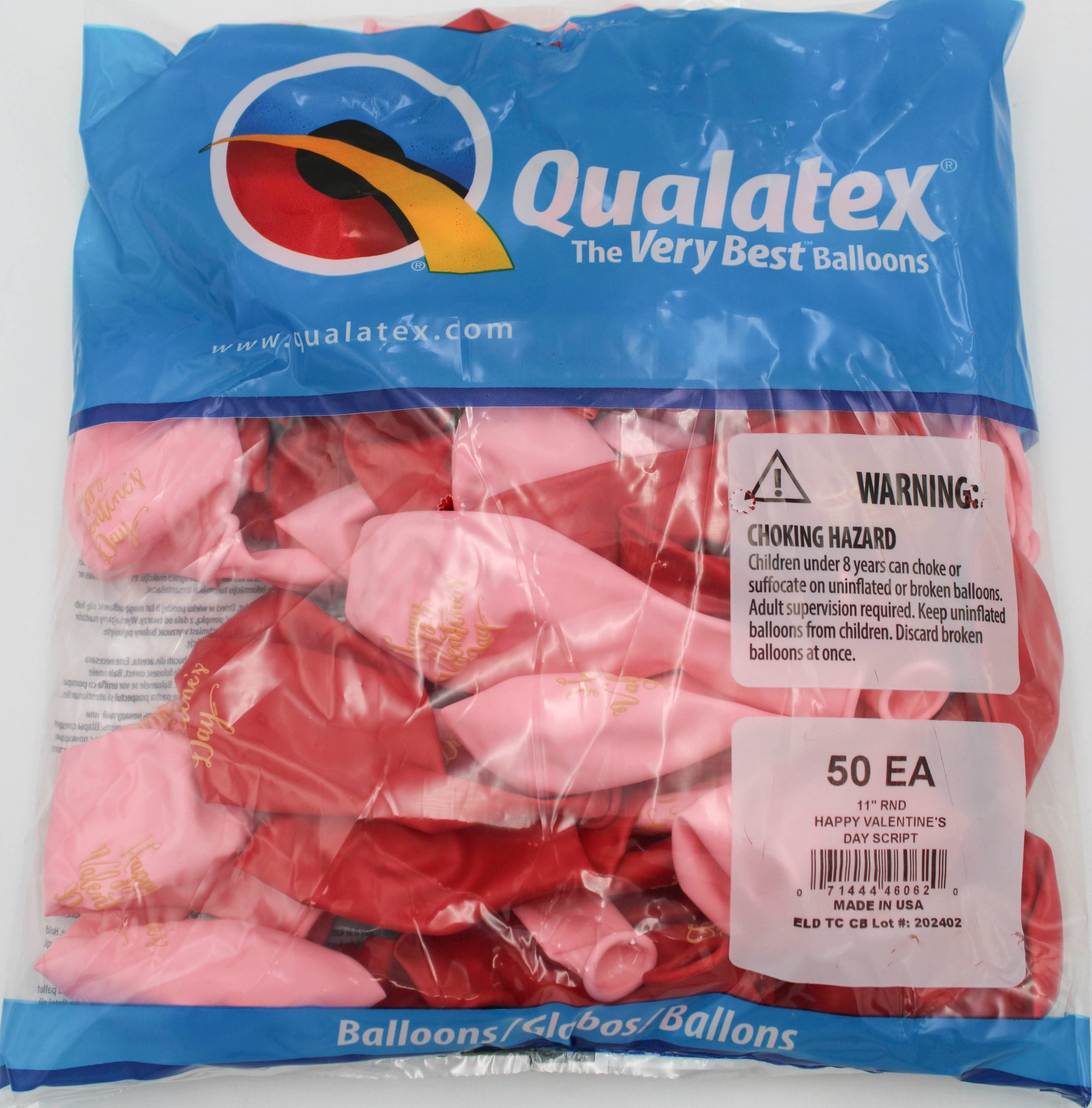11" ROUND QX LATEX BALLOON RED&PNK 50CT HAPPY VALENTINE'S DAY SCRIPT