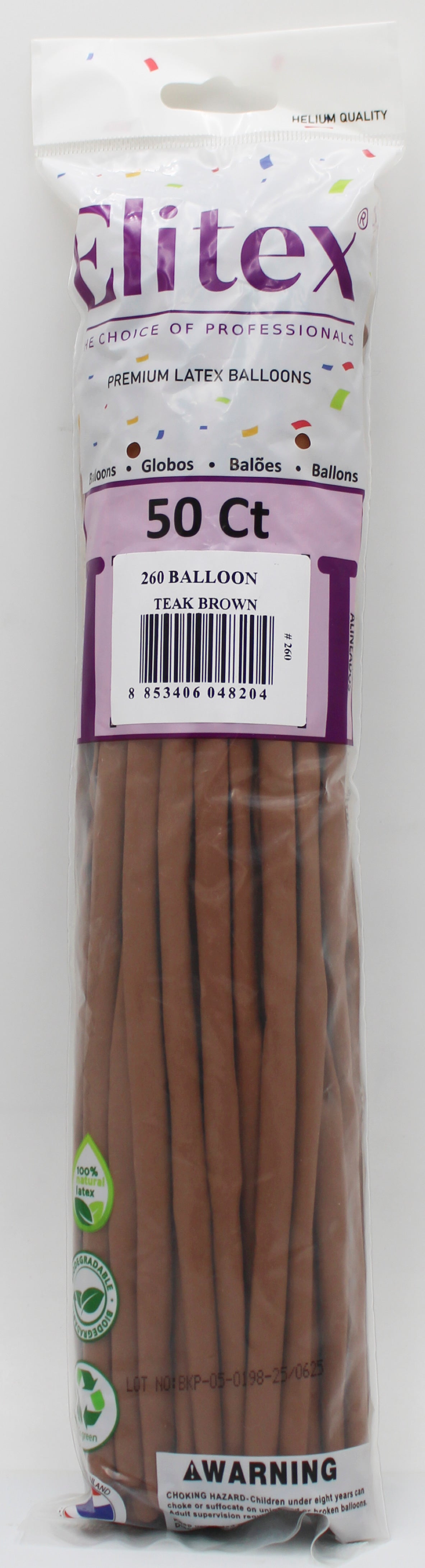 ELITEX 260" TEAK BROWN MODELLING BALLOON, 50 PACK