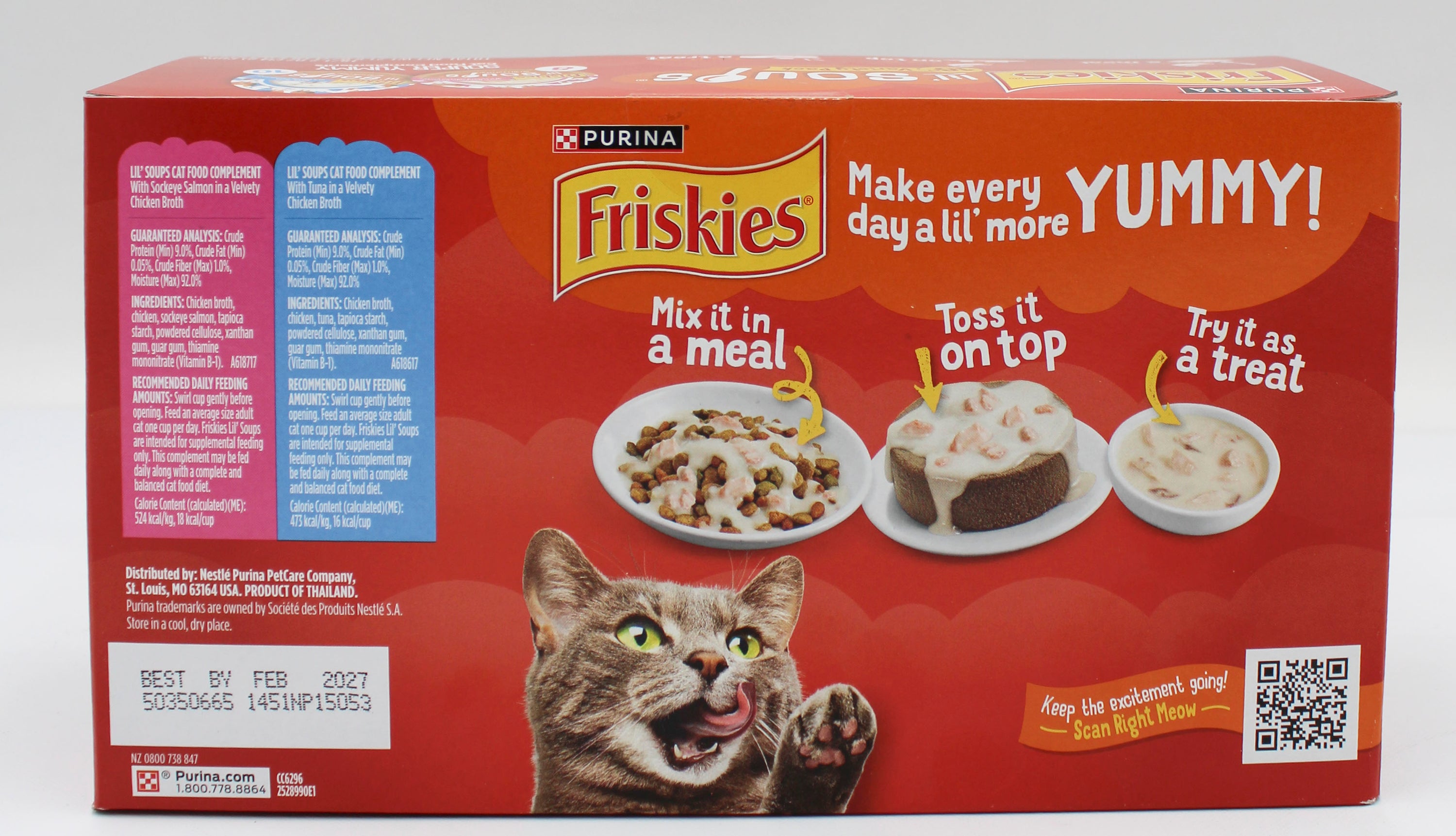 PURINA FRISKIES LIL SOUPS SALMON TUNA VARIETY PACK 1.2oz./18ct BB 2/28/27 NI