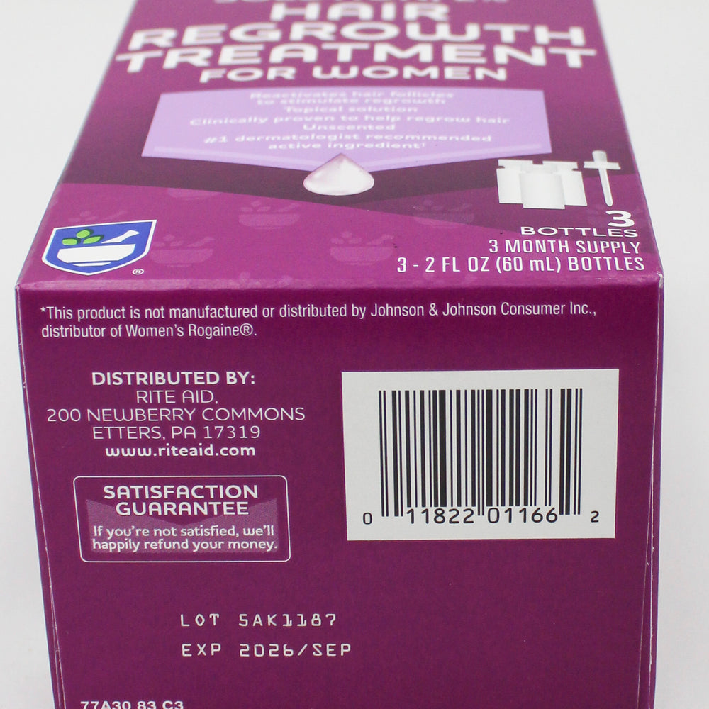 RITE AID MINOXIDIL WOMENS HAIR REGROWTH TREATMENT 3ct 2floz EXP 9/30/2026 COMPARES TO Rogaine