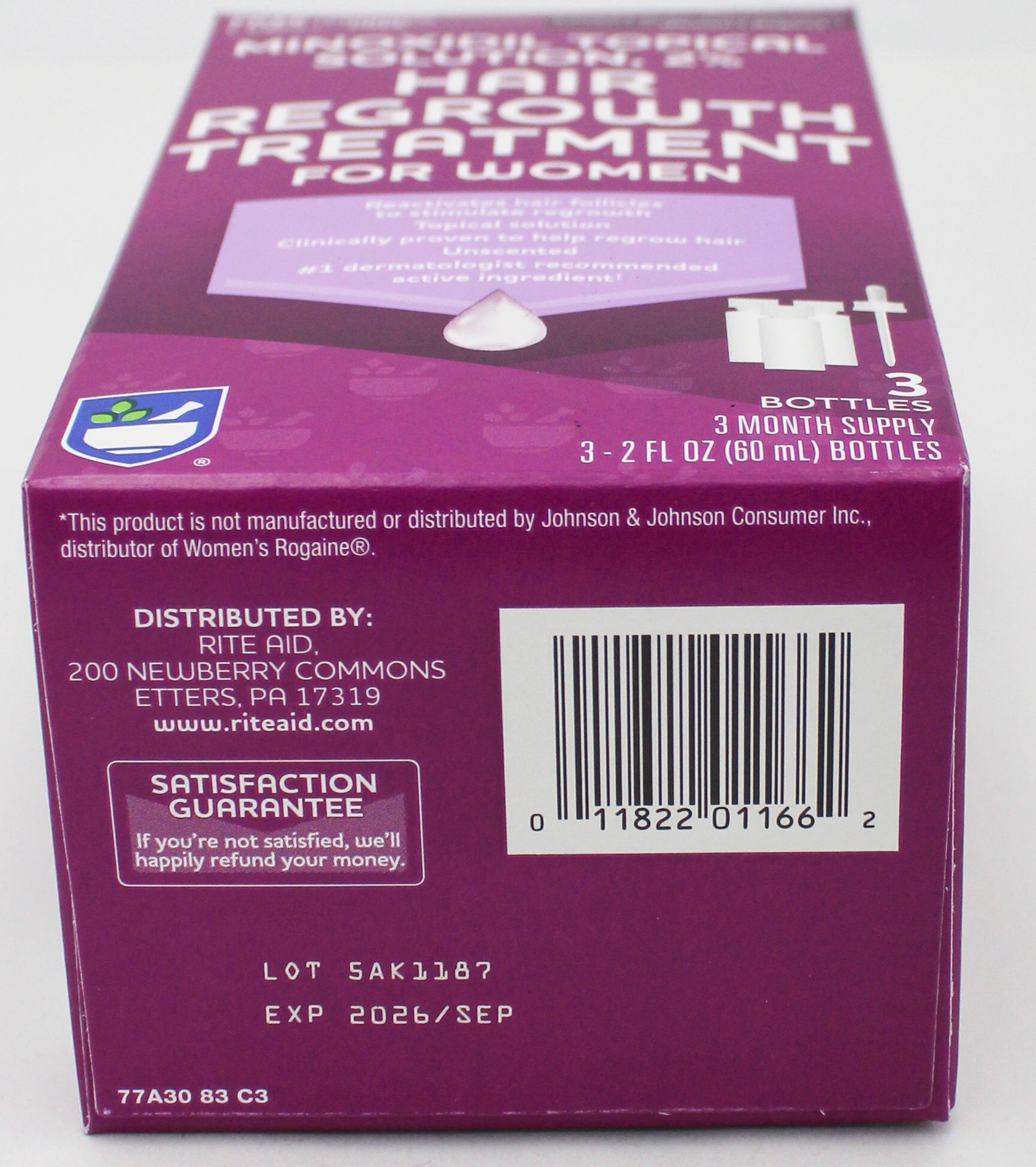 RITE AID MINOXIDIL WOMENS HAIR REGROWTH TREATMENT 3ct 2floz EXP 9/30/2026 COMPARES TO Rogaine