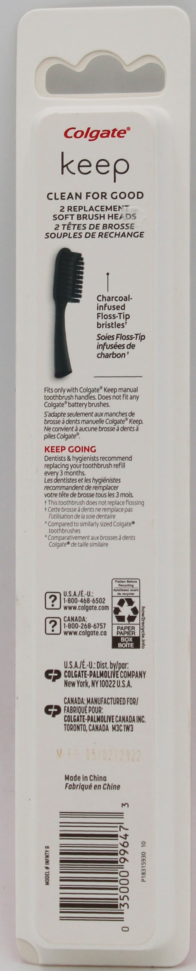 COLGATE KEEP TOOTHBRUSH REFILLS CHARCOAL 2ct NI