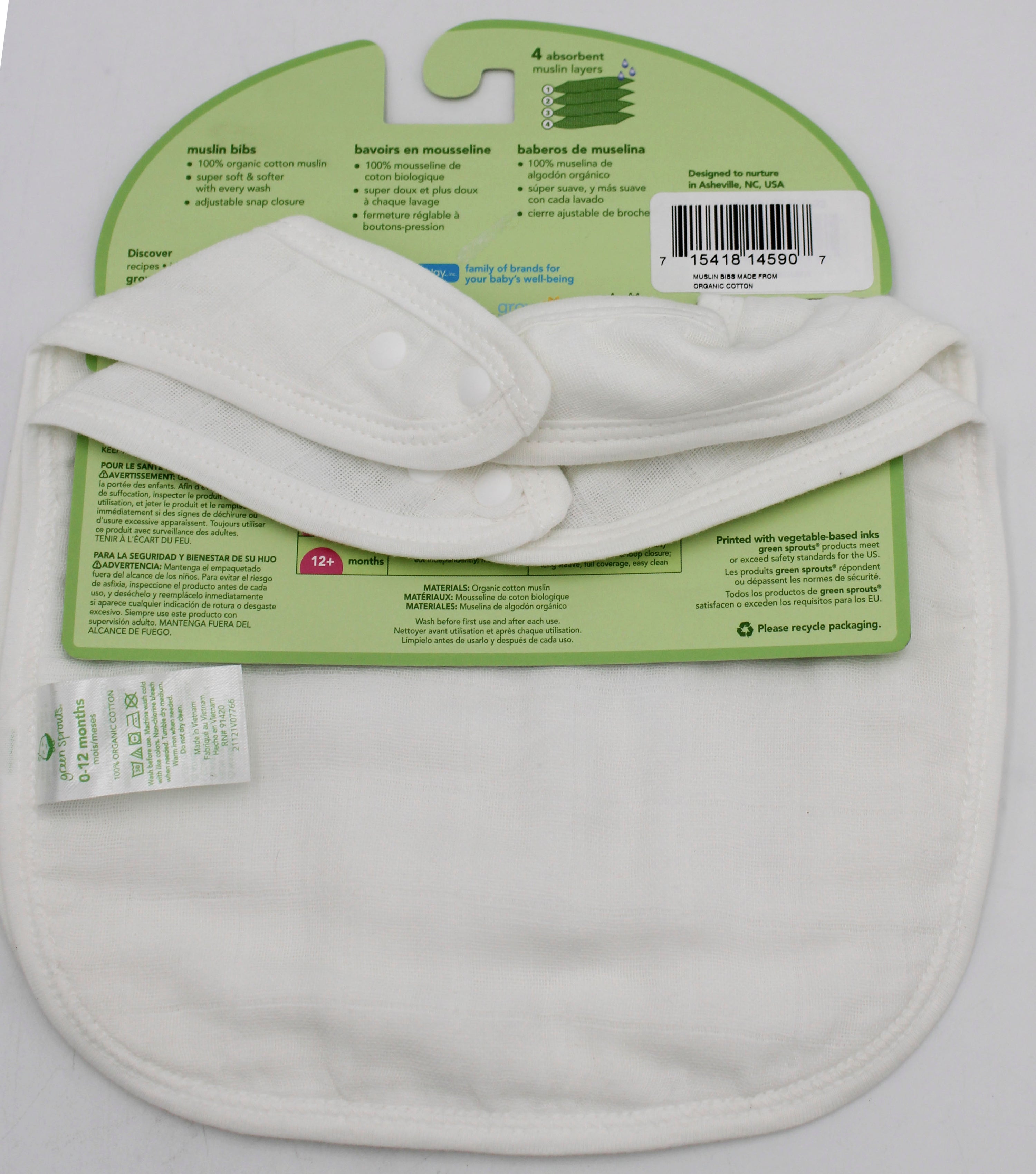 O2COOL 2PK MUSLIN BIBS -WHITE-0/12MO NI