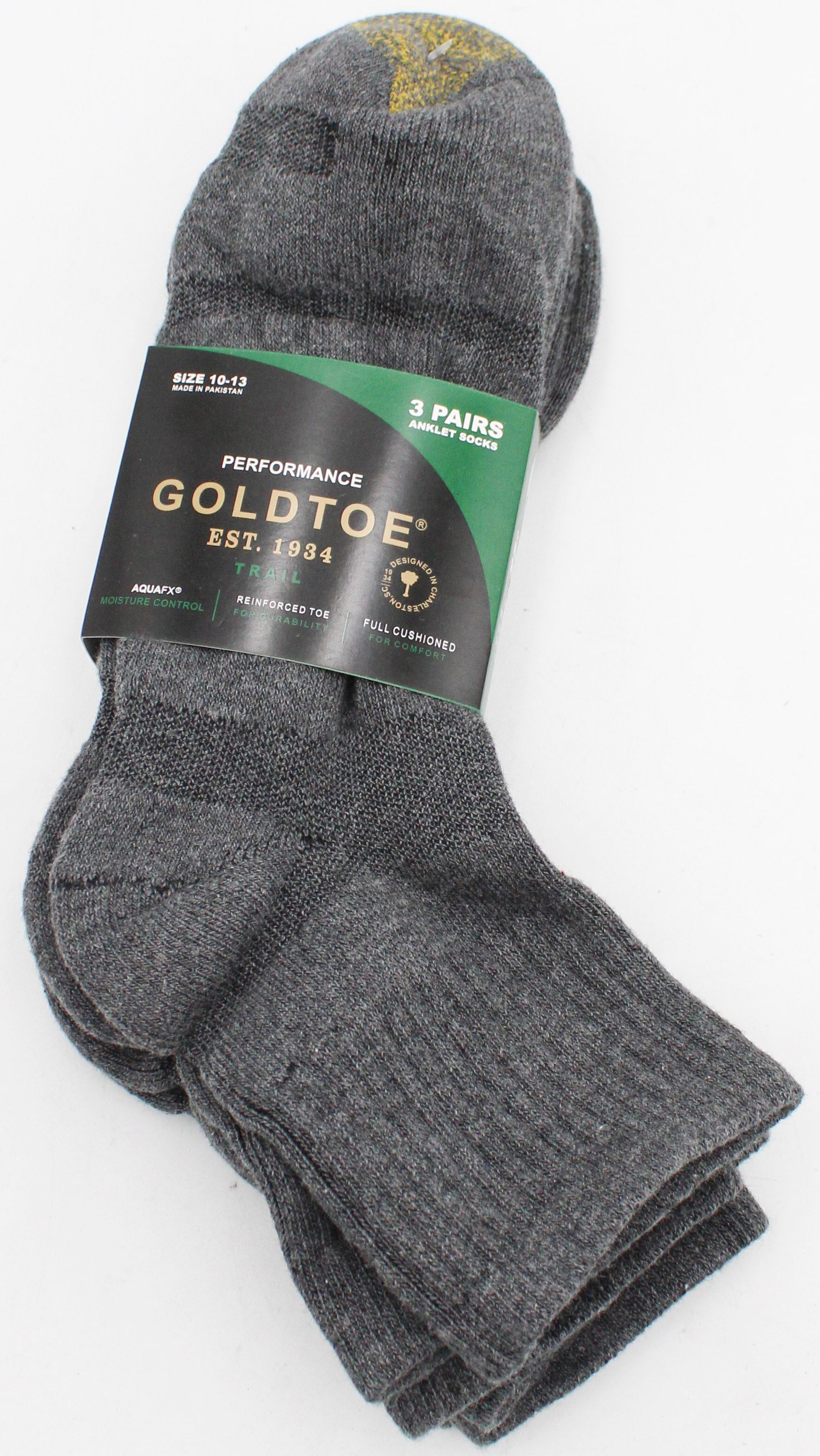 GOLDTOE 3PK MENS ANKLE SOCKS CHARCOAL SZ 10-13 NI