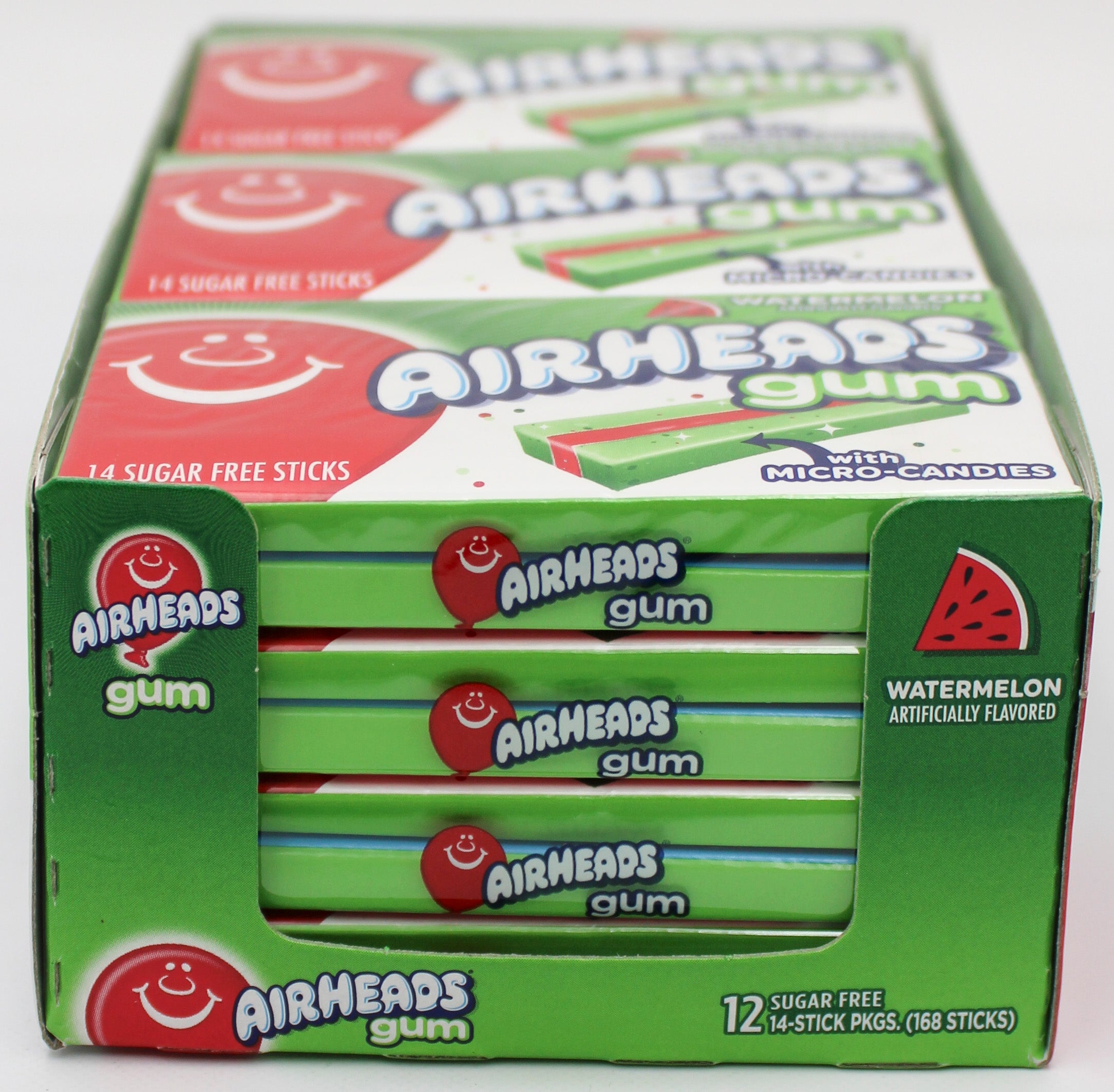 AIRHEADS GUM 14PC BLUE WATERMELON 12ct DISPLAY TRAY BB 1/20/27 NI