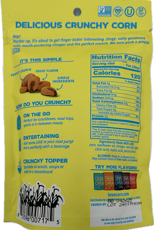 LOVE CORN SALT & VINEGAR 4oz BEST BY 4/26/25