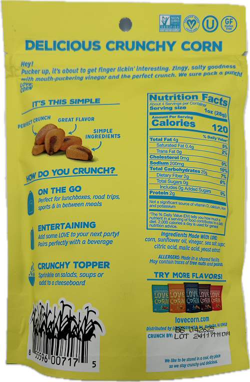 LOVE CORN SALT & VINEGAR 4oz BEST BY 4/26/25