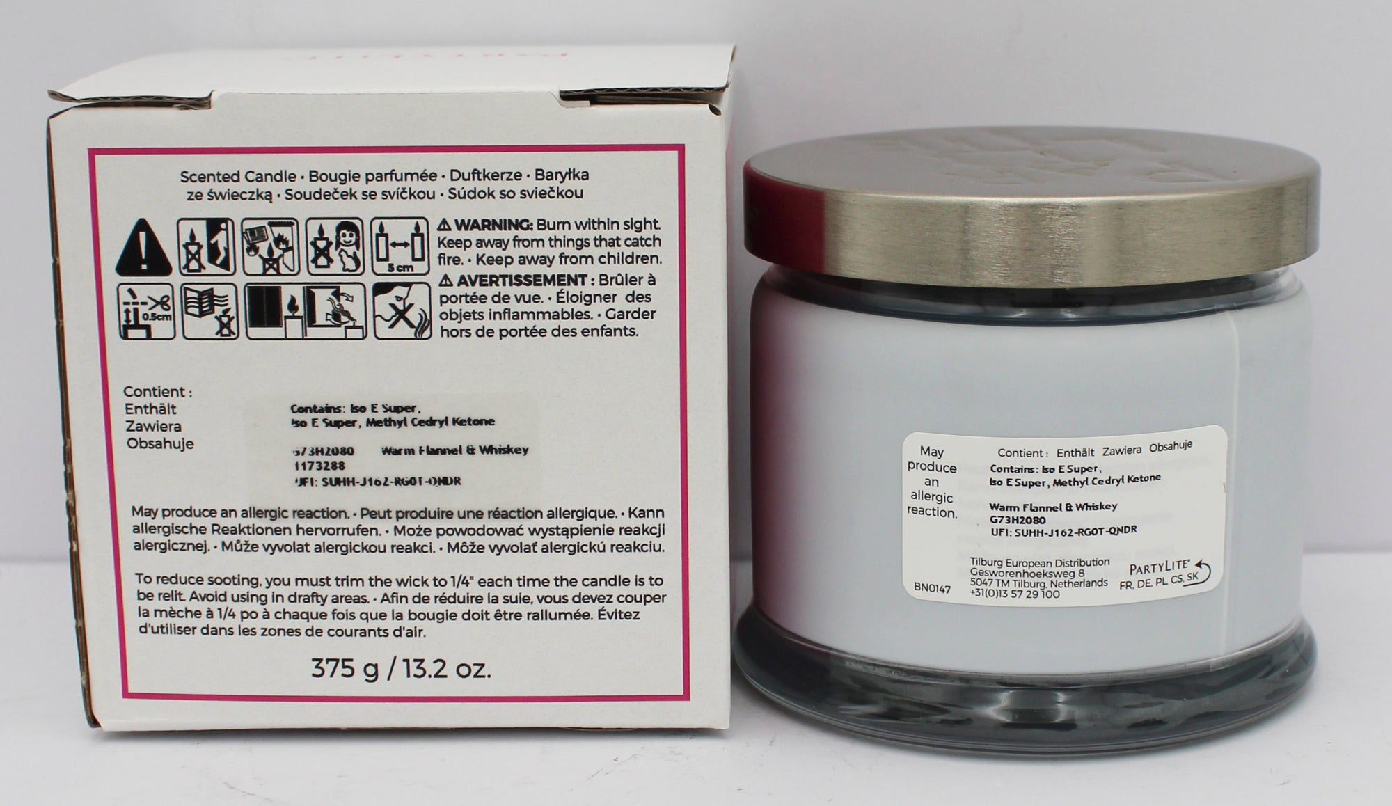 PARTYLITE WARM FLANNEL & WHISKEY 3-WICK JAR CANDLE 13.2oz