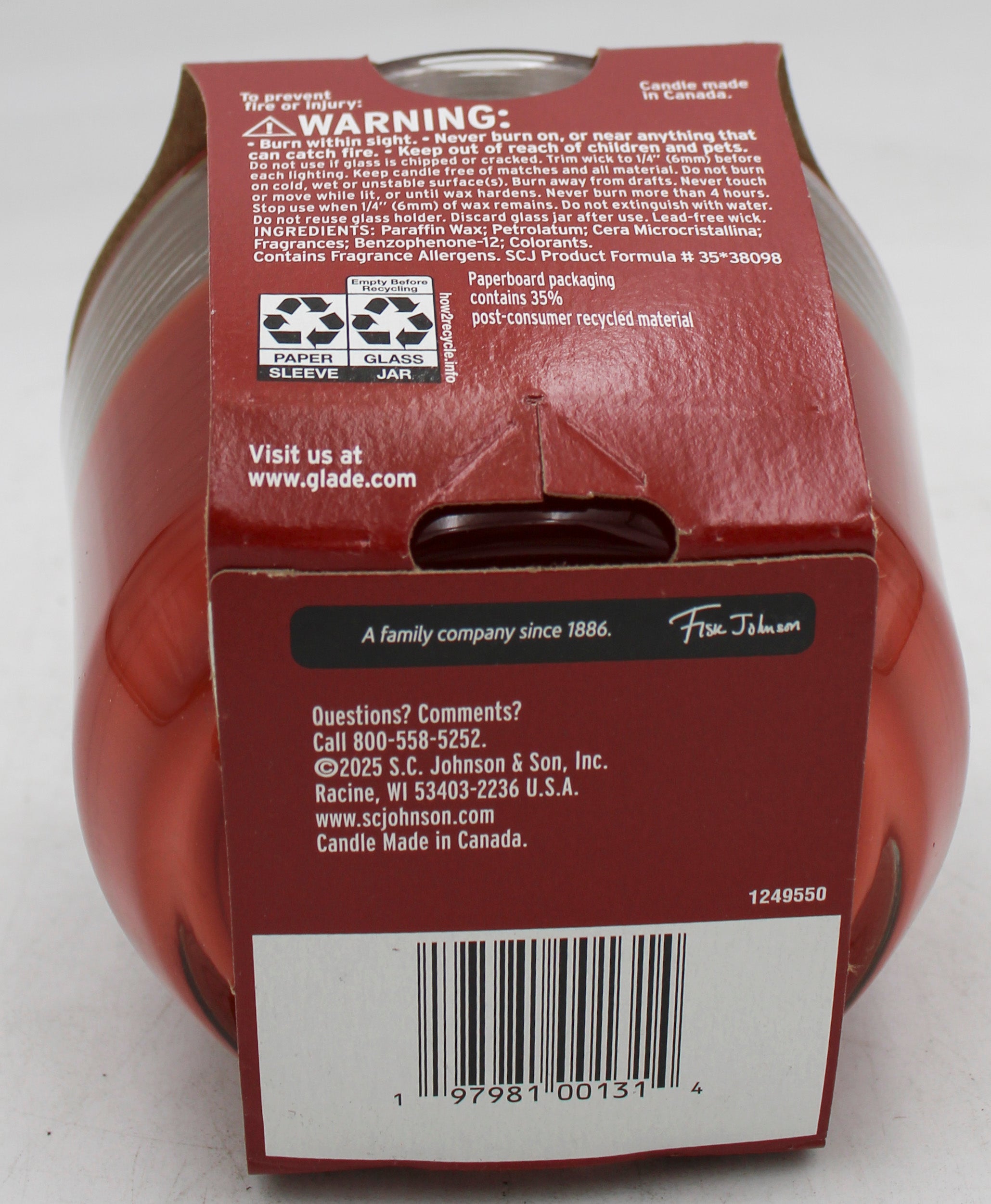 SP GLADE 3-WICK CANDLE WARM APPLE & SPICES 6.8oz