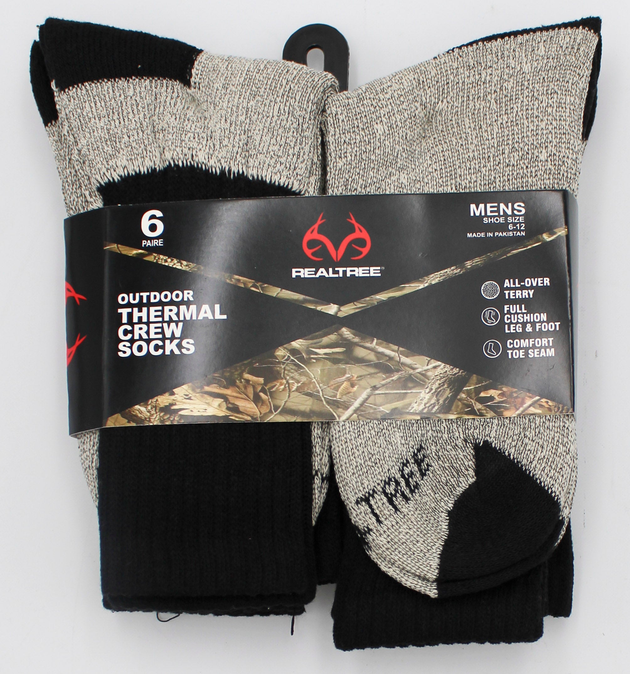 3PK REALTREE MENS CREW THERMAL SOCKSM- BLACK NI