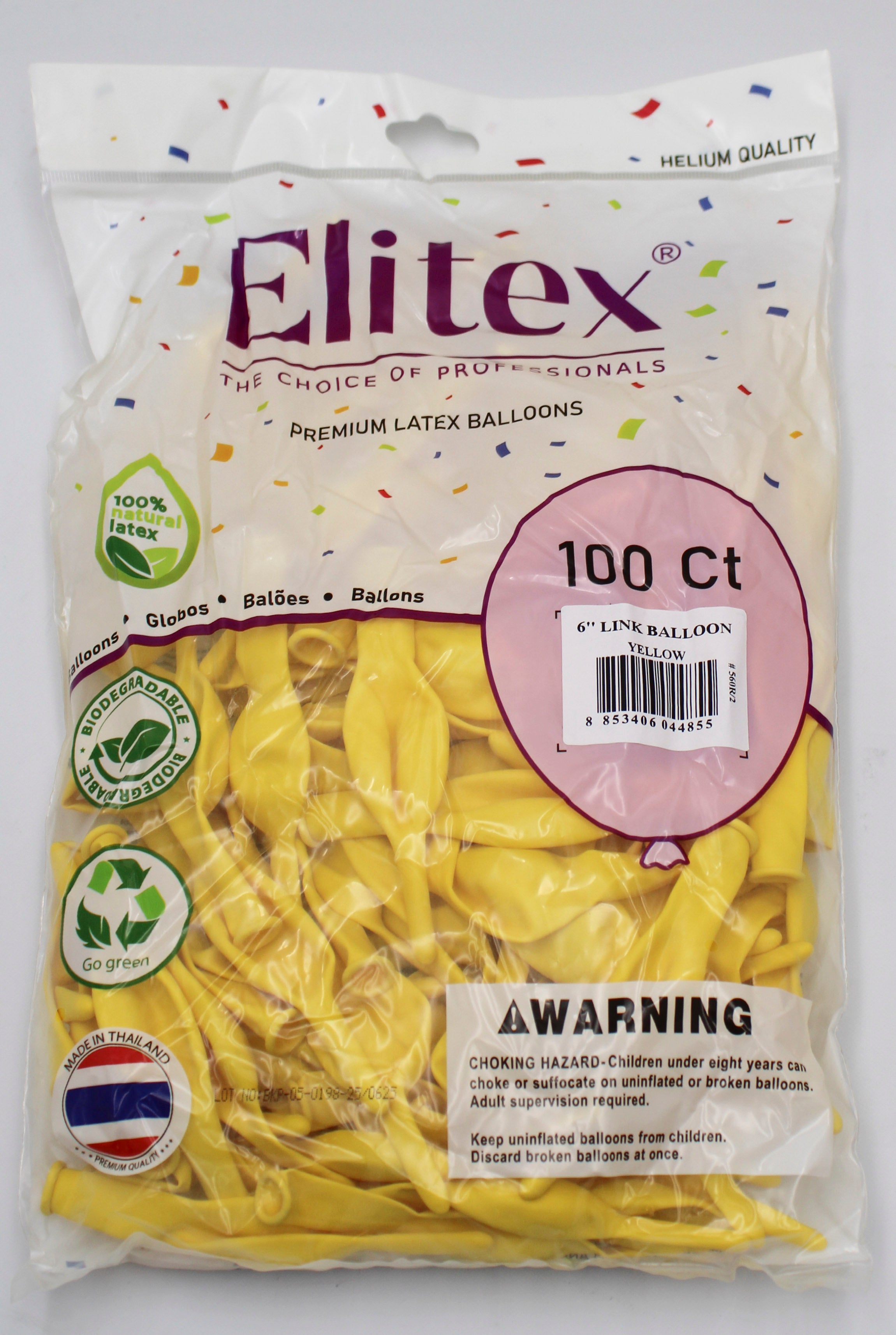 ELITEX 6" YELLOW LINK BALLOON, 100 PACK