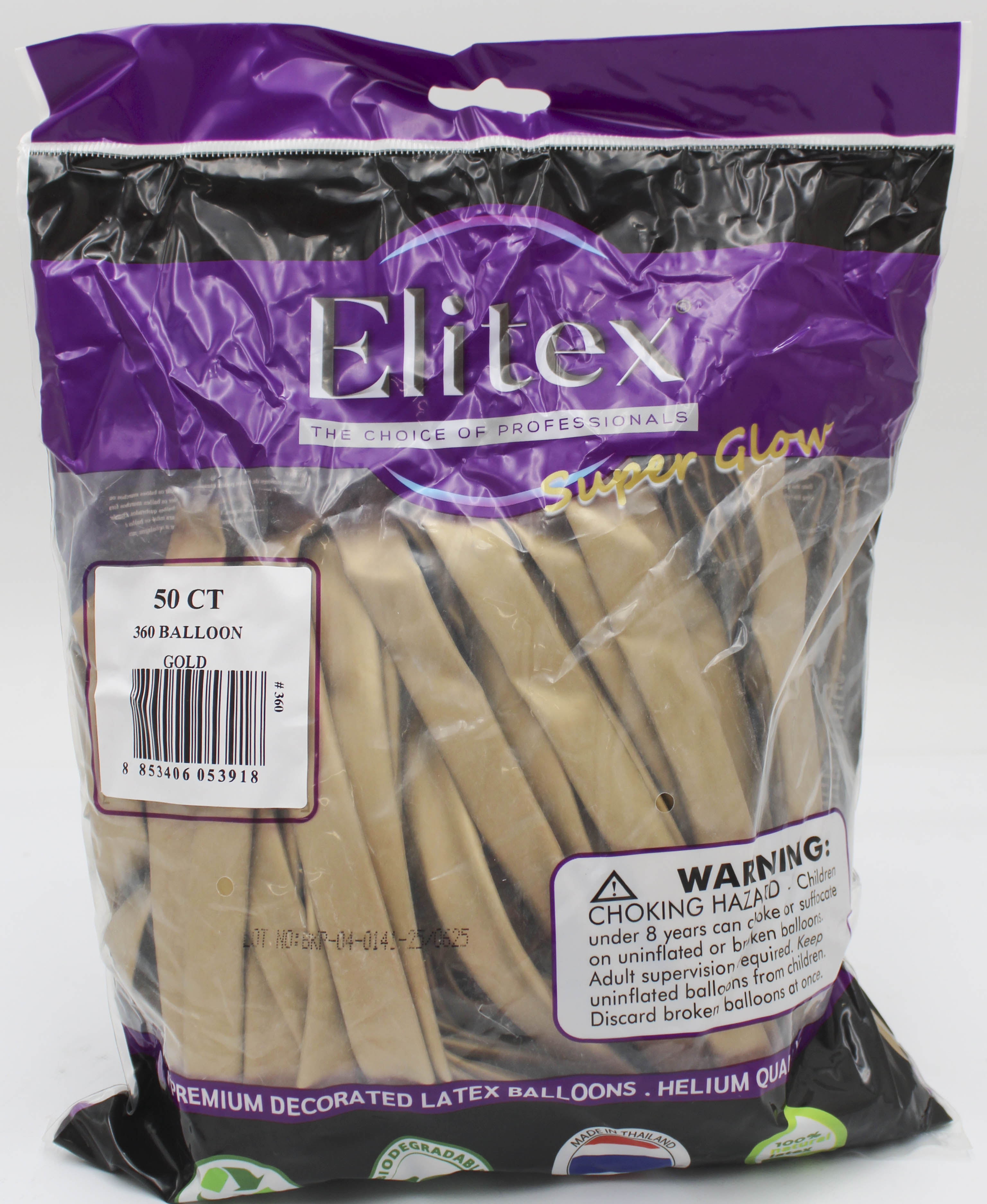 ELITEX 360" SUPERGLOW GOLD MODELLING BALLOON, 50 PACK