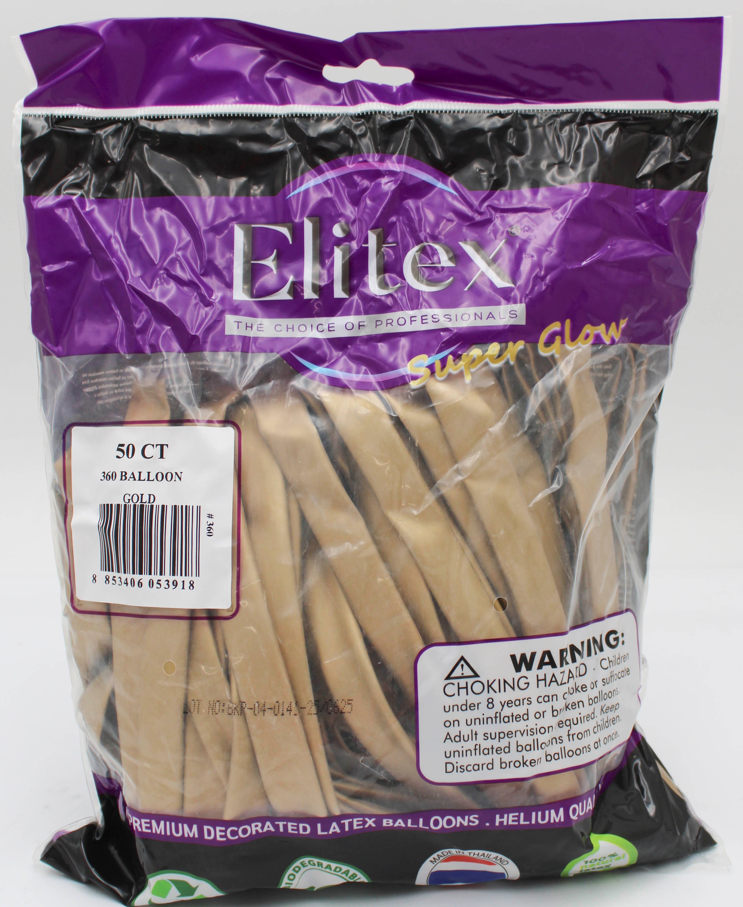 ELITEX 360" SUPERGLOW GOLD MODELLING BALLOON, 50 PACK