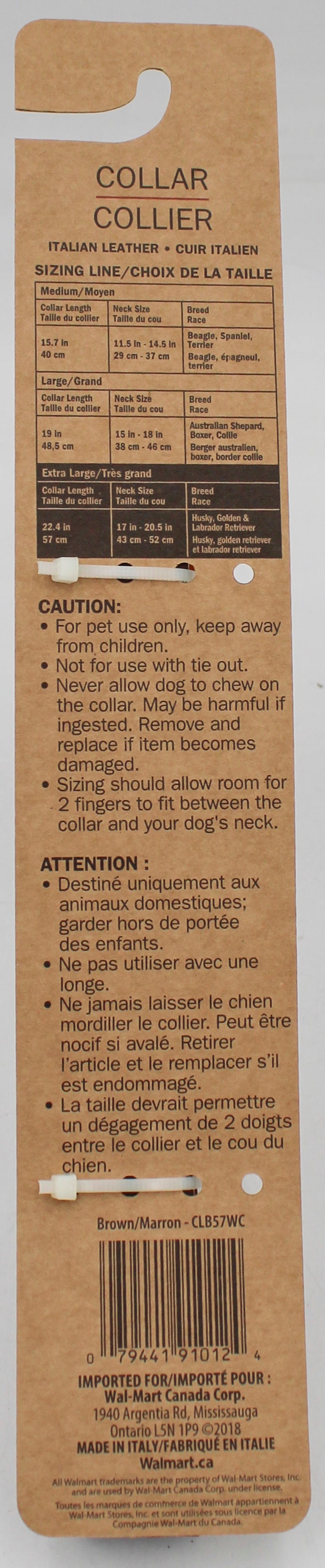 COLLAR ITALIAN LEATHER BROWN XL 17" X 20.5"