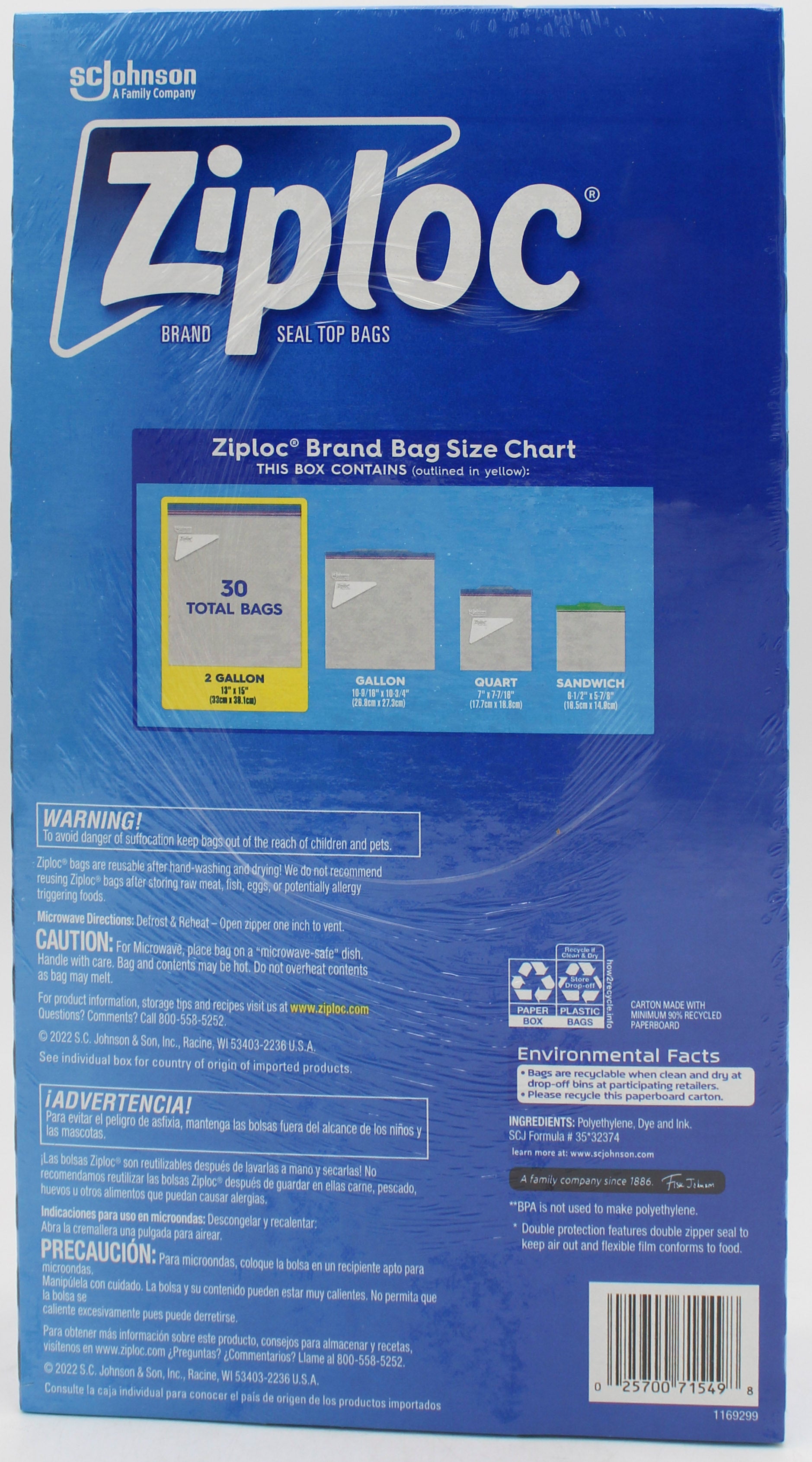 ZIPLOC 2-GALLON FREEZER BAGS 30CT