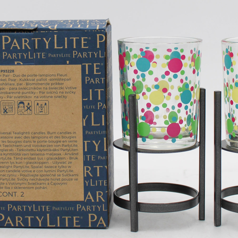 PARTYLITE BLOOMING DOTS VOTIVE HOLDER PAIR W/ STANDS 5"