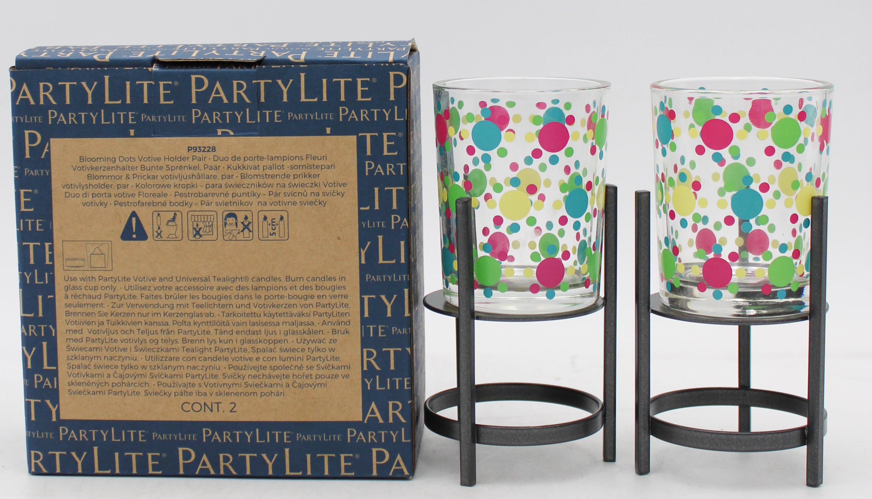 PARTYLITE BLOOMING DOTS VOTIVE HOLDER PAIR W/ STANDS 5"