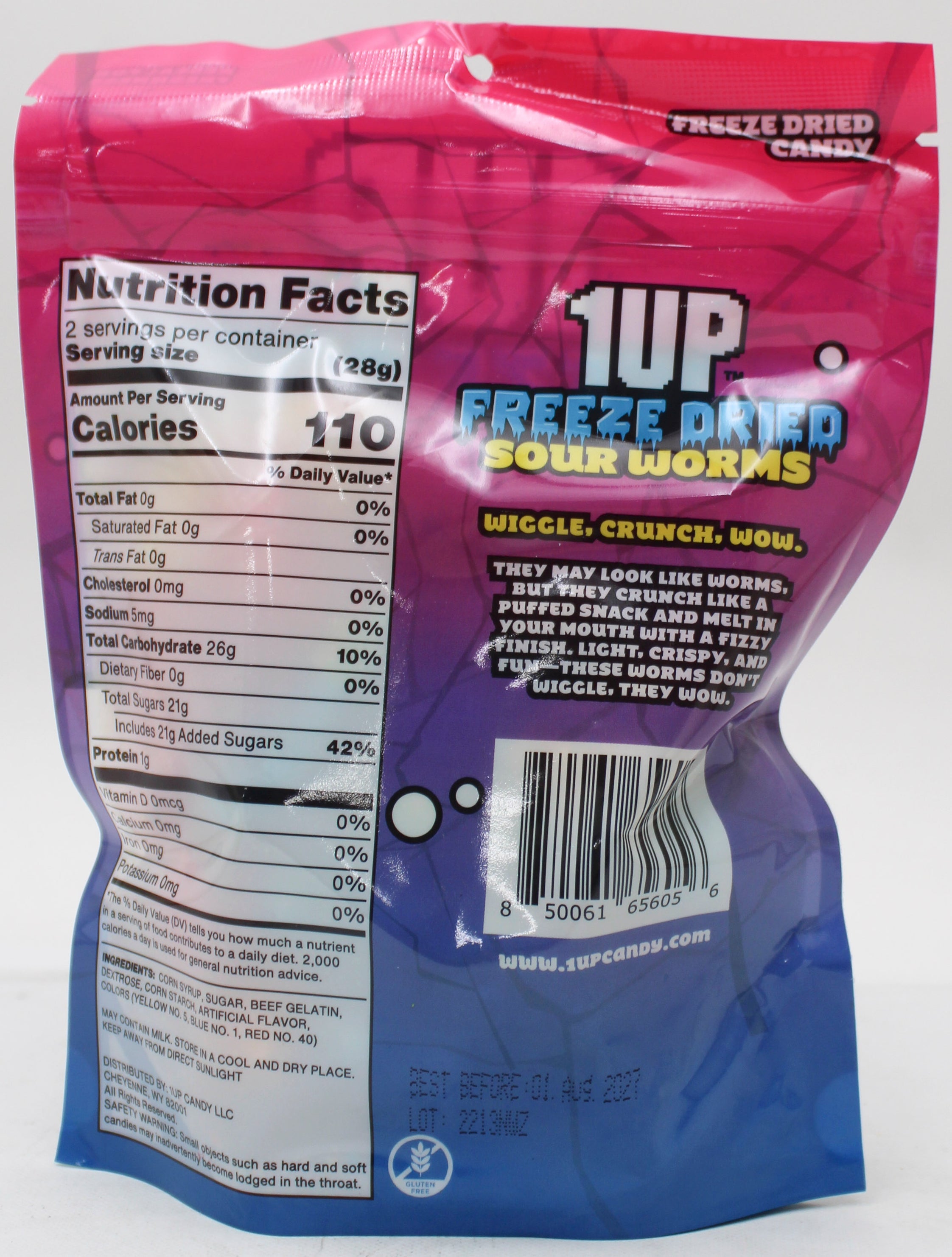 1UP FREEZE-DRIED SOUR WORMS 2.0 OZ BB AUG 2027
