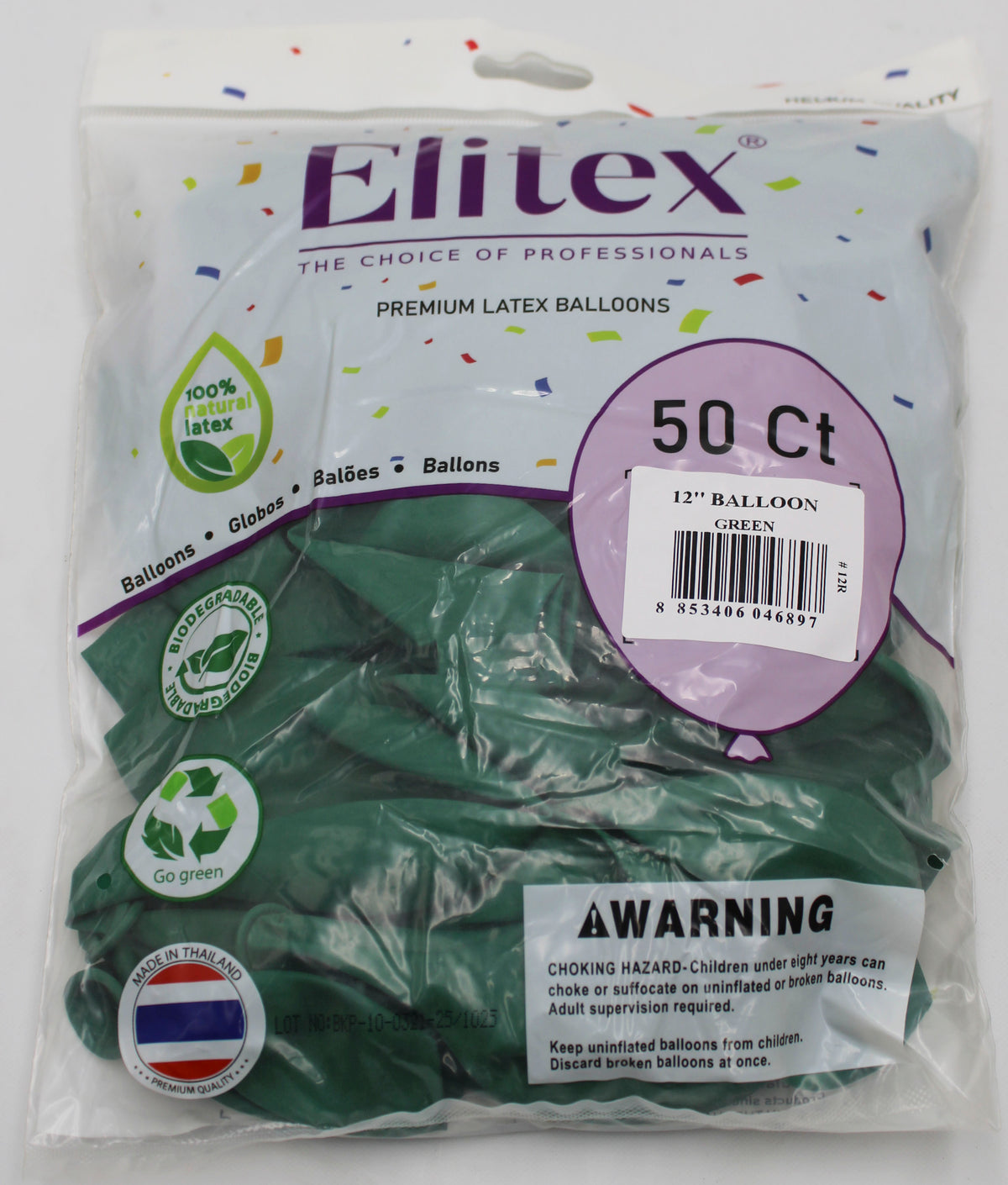 ELITEX 12" GREEN ROUND BALLOON, 50 PACK