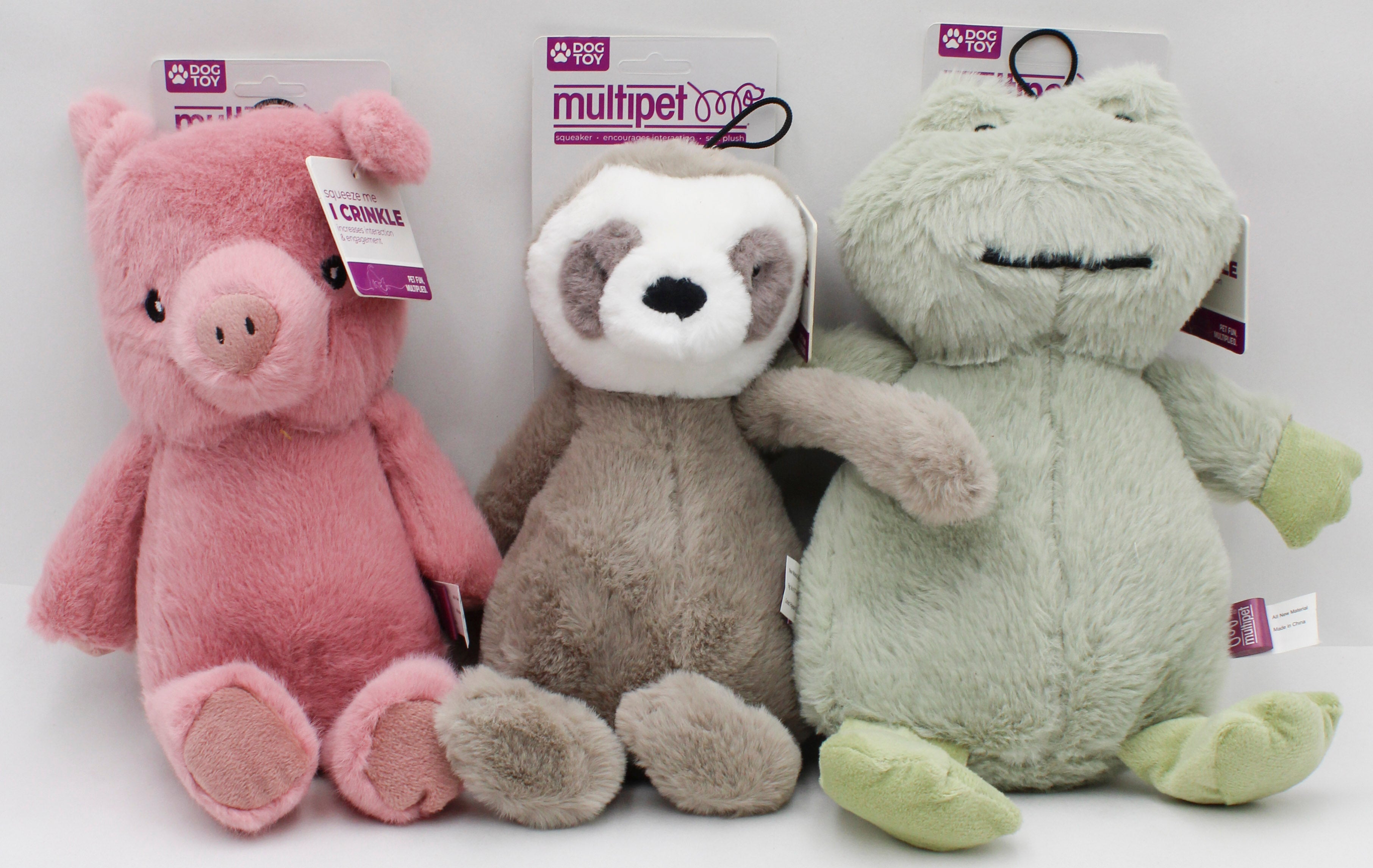 MULTIPET SLOTH FROG & PIG DOG TOY - 12"