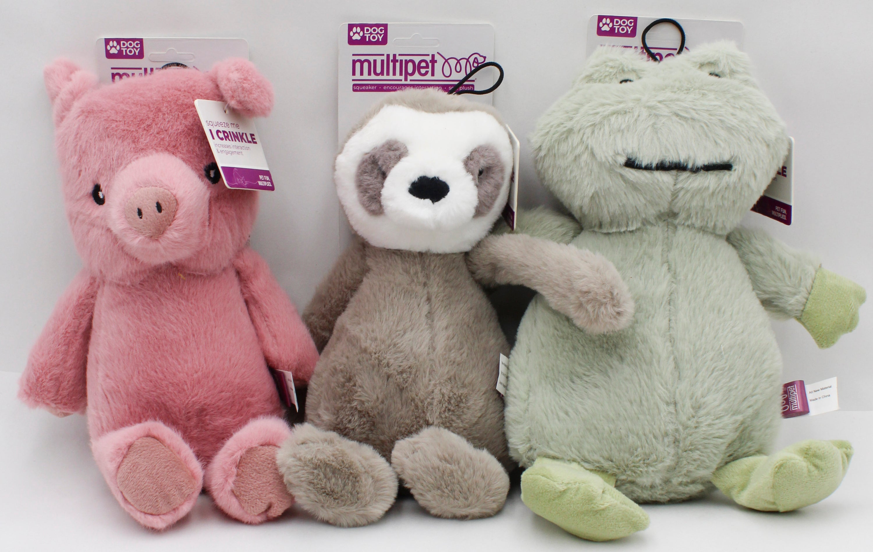 MULTIPET SLOTH FROG & PIG DOG TOY - 12"