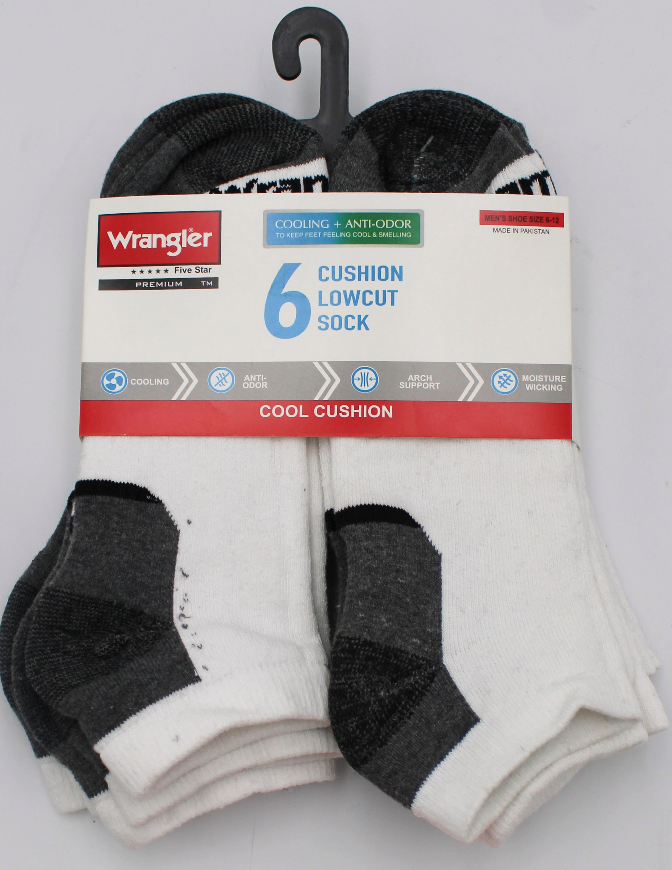 6PK WRANGLER MENS LOWCUT SOCKS - WHITE NI