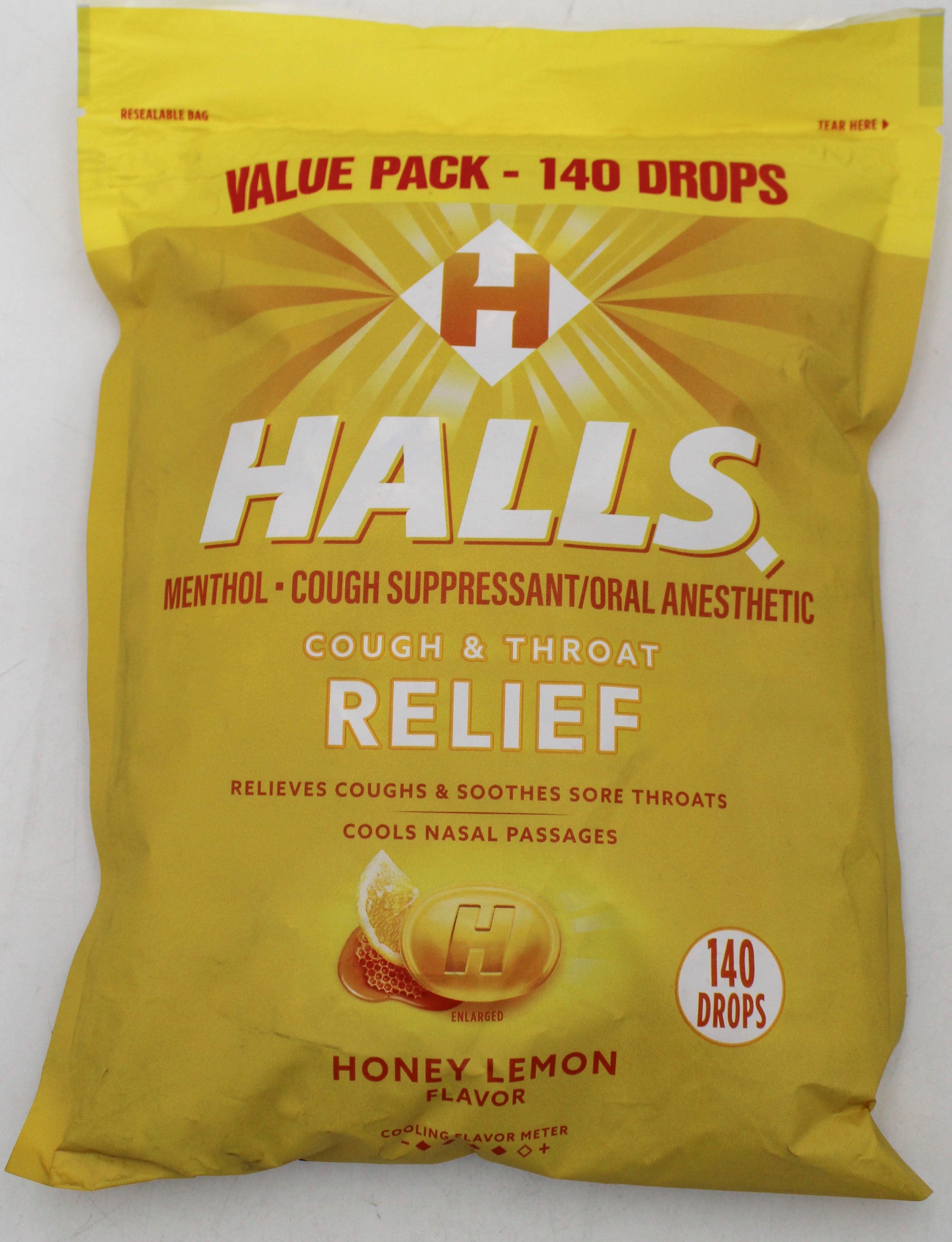 HALLS HONEY-LEMON BAG 140 pc  exp 3/15/26
