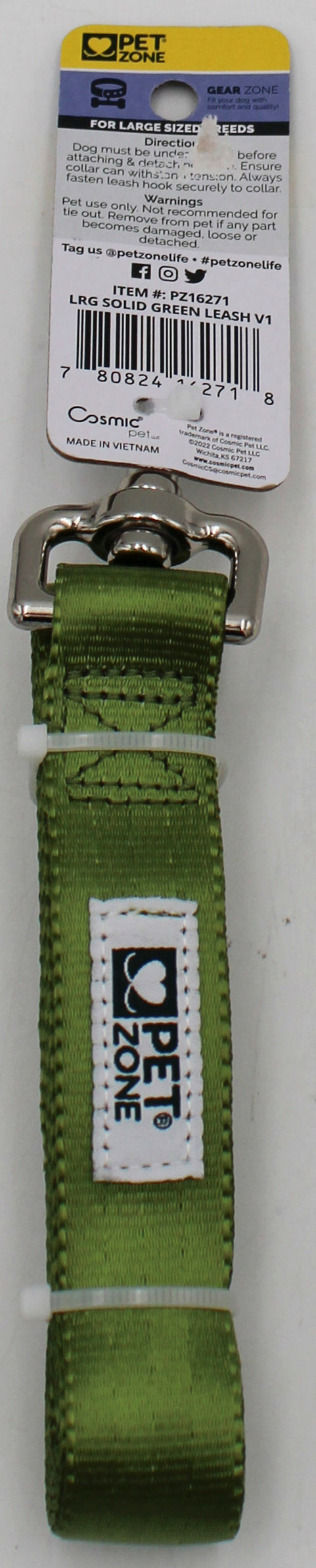 PET ZONE SOLID LEASH LARGE 6' GREEN