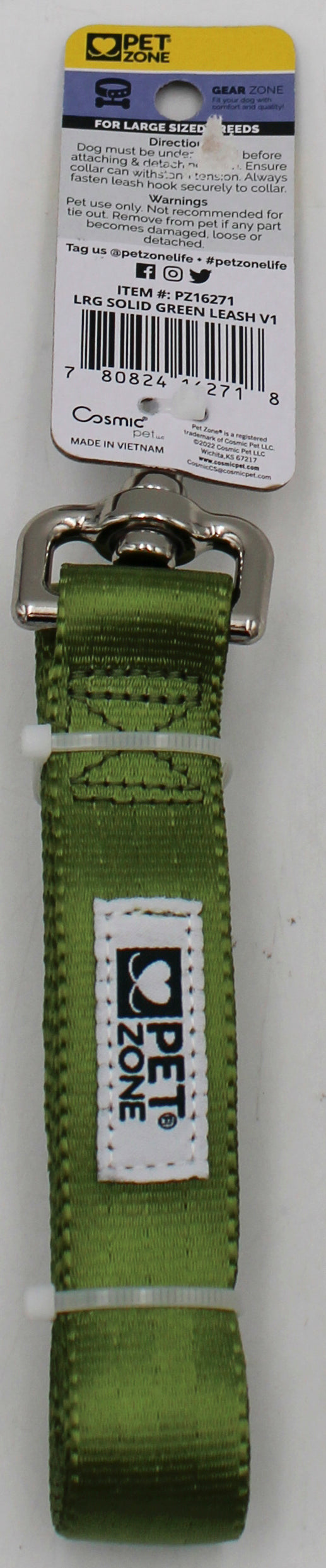 PET ZONE SOLID LEASH LARGE 6' GREEN