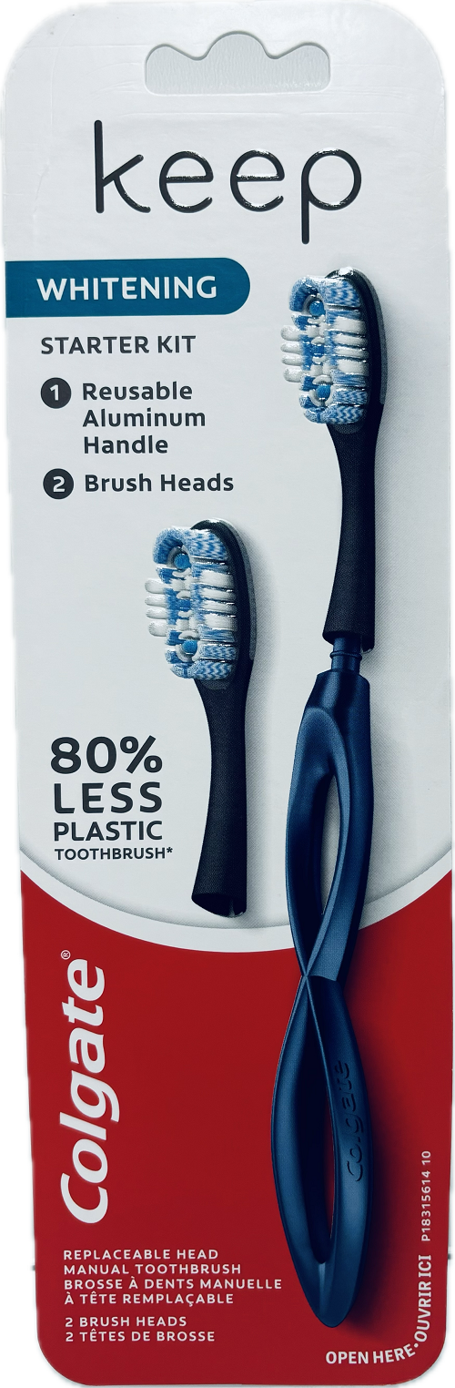 COLGATE KEEP WHITENING NAVY STERTER KIT 1REUSABLE ALUMINUM HANDLE 2BRUSH HEADS NI
