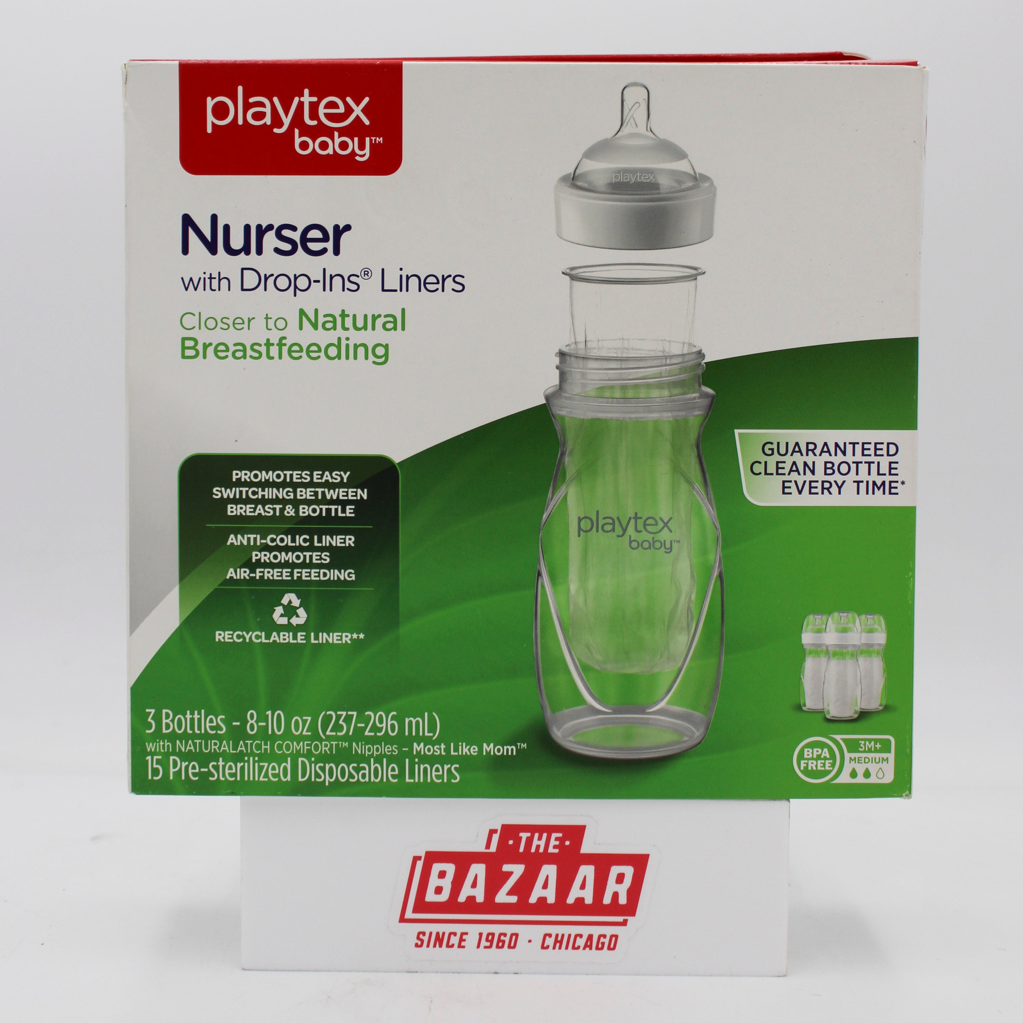 SP PLAYTEX BABY NURSER W/DROP-INS LINERS 3BOTTLES 8-10oz NI