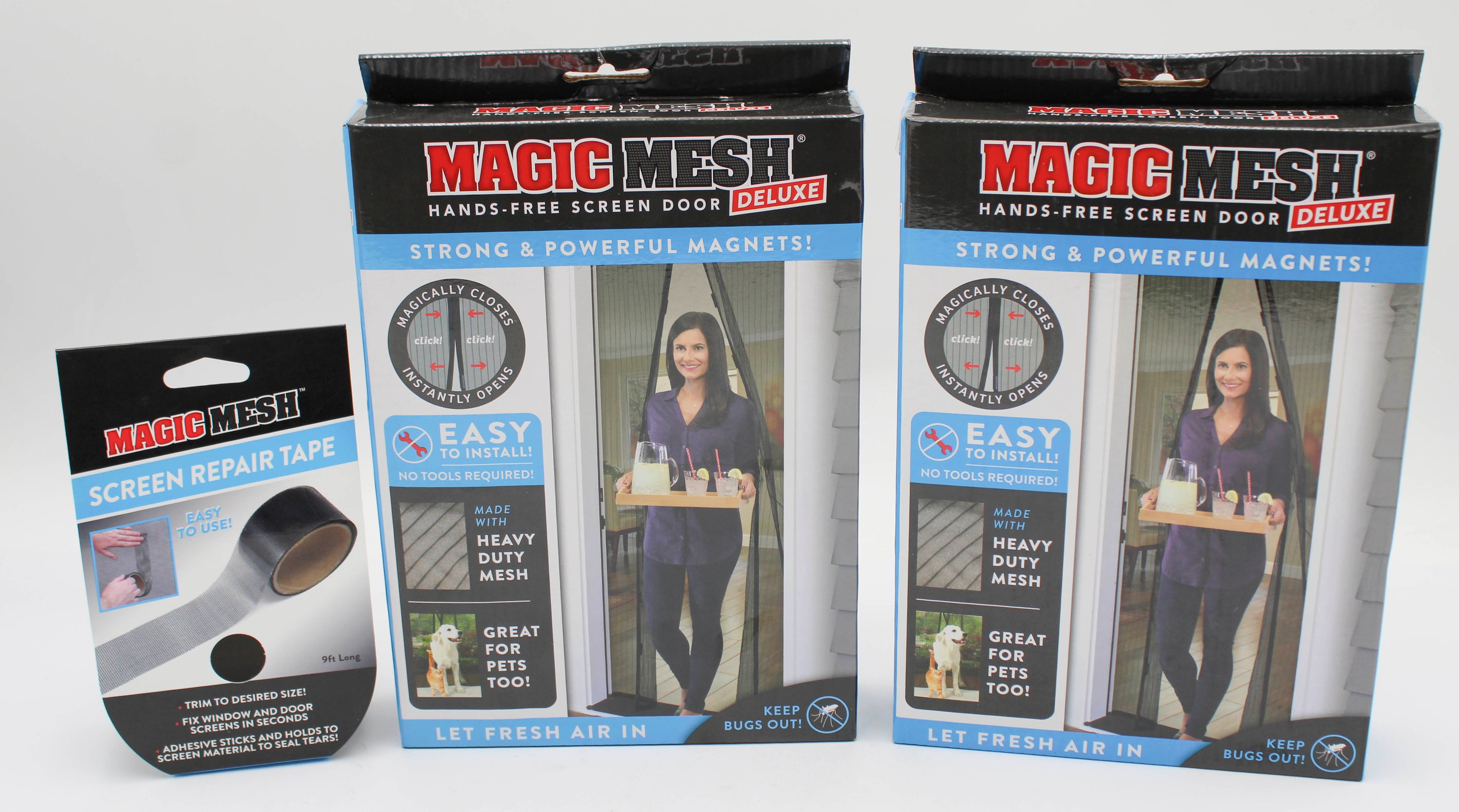MAGIC MESH SCREEN DOOR DELUXE HANDS FREE SCREEN 2PK W/SCREEN REPAIR TAPE NI