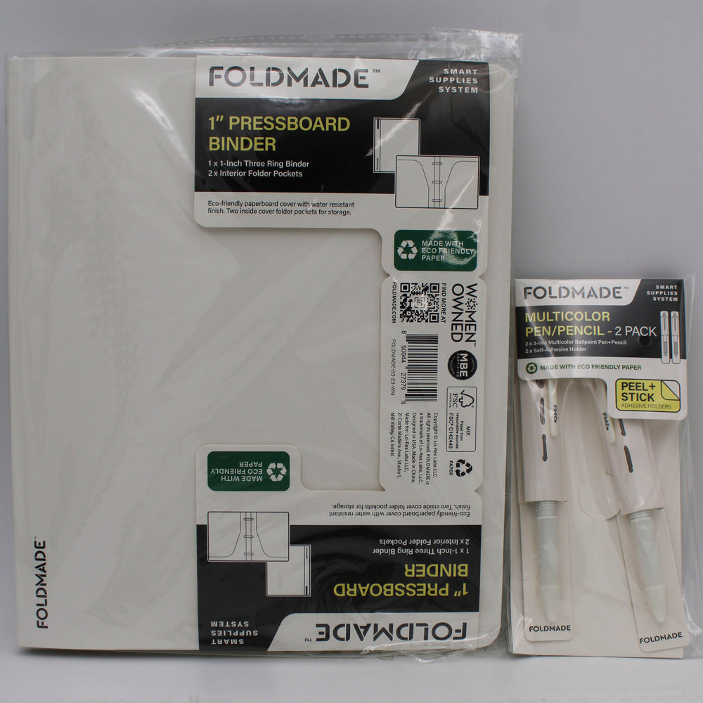 1" PRESSBOARD BINDER W/2pc PEN SET - WHITE