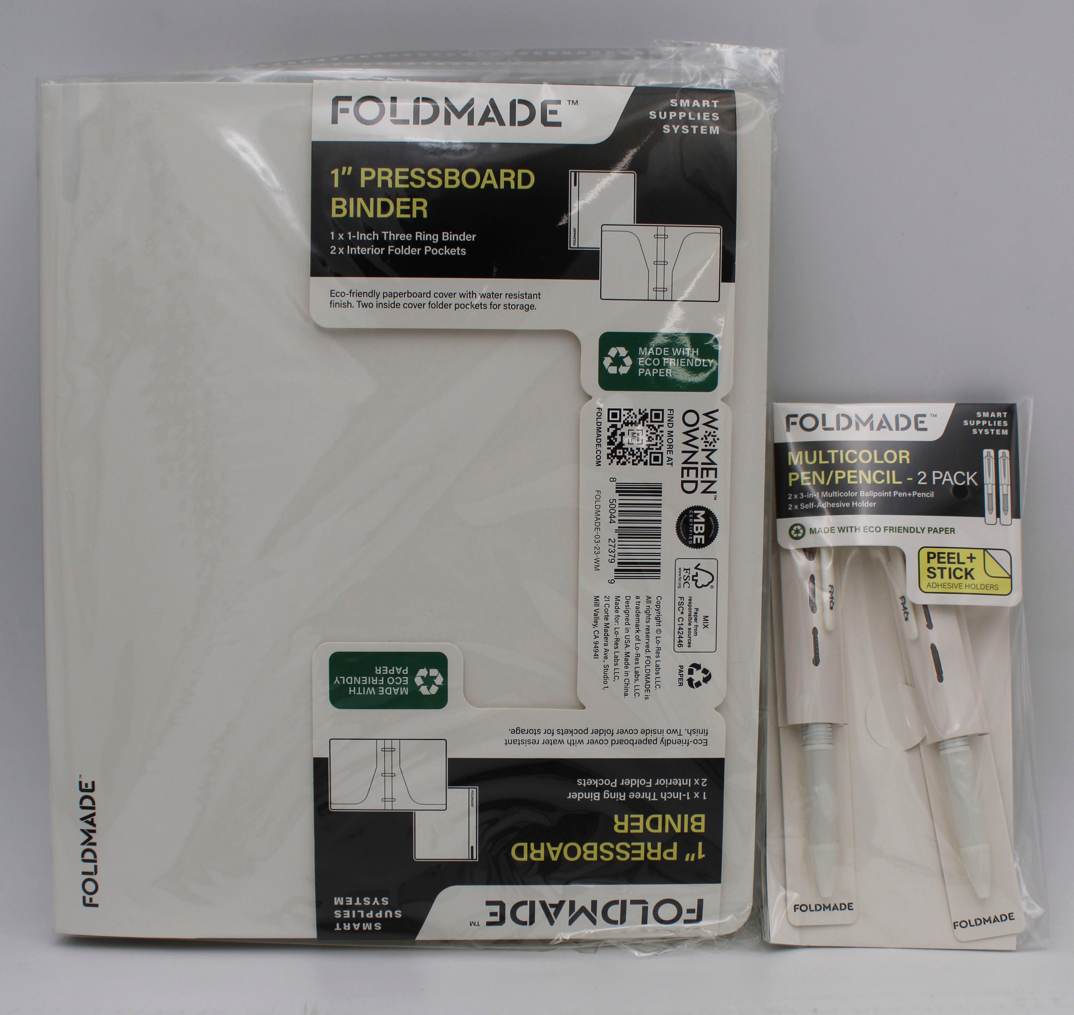 1" PRESSBOARD BINDER W/2pc PEN SET - WHITE