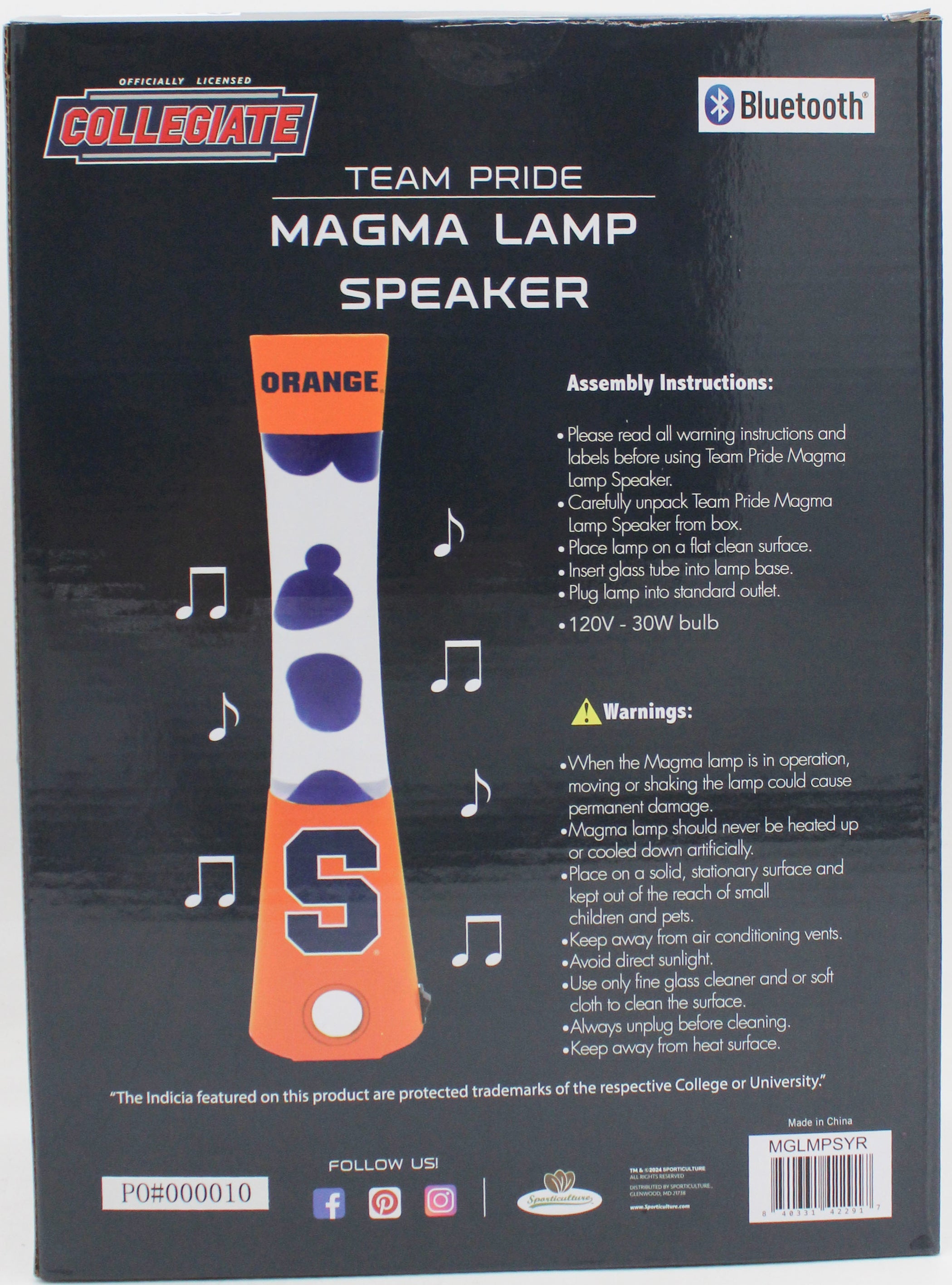 NCAA SYRACUSE ORANGE LAVA LAMP SPEAKER 16.5"