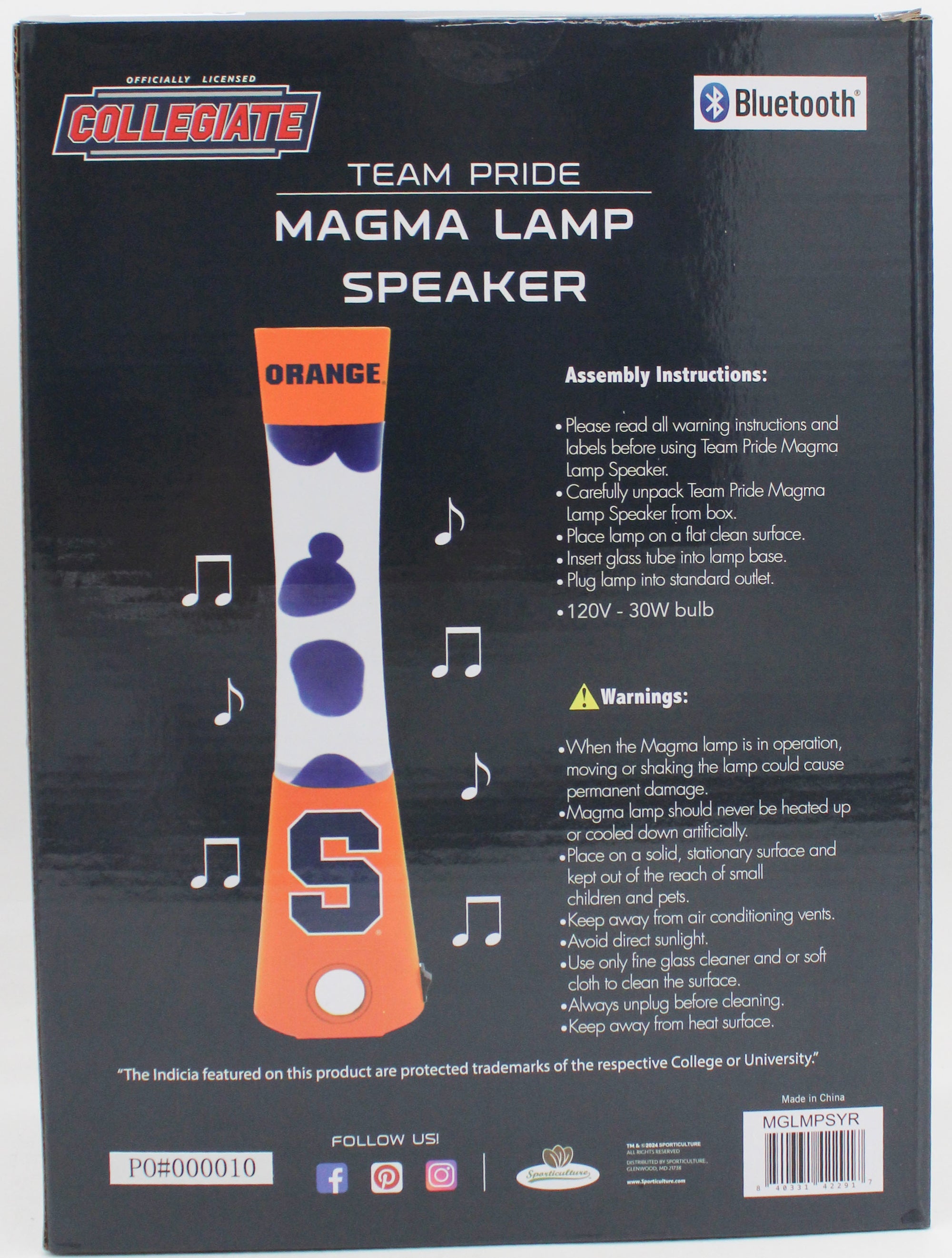 SYRACUSE ORANGE LAVA LAMP SPEAKER 16.5"