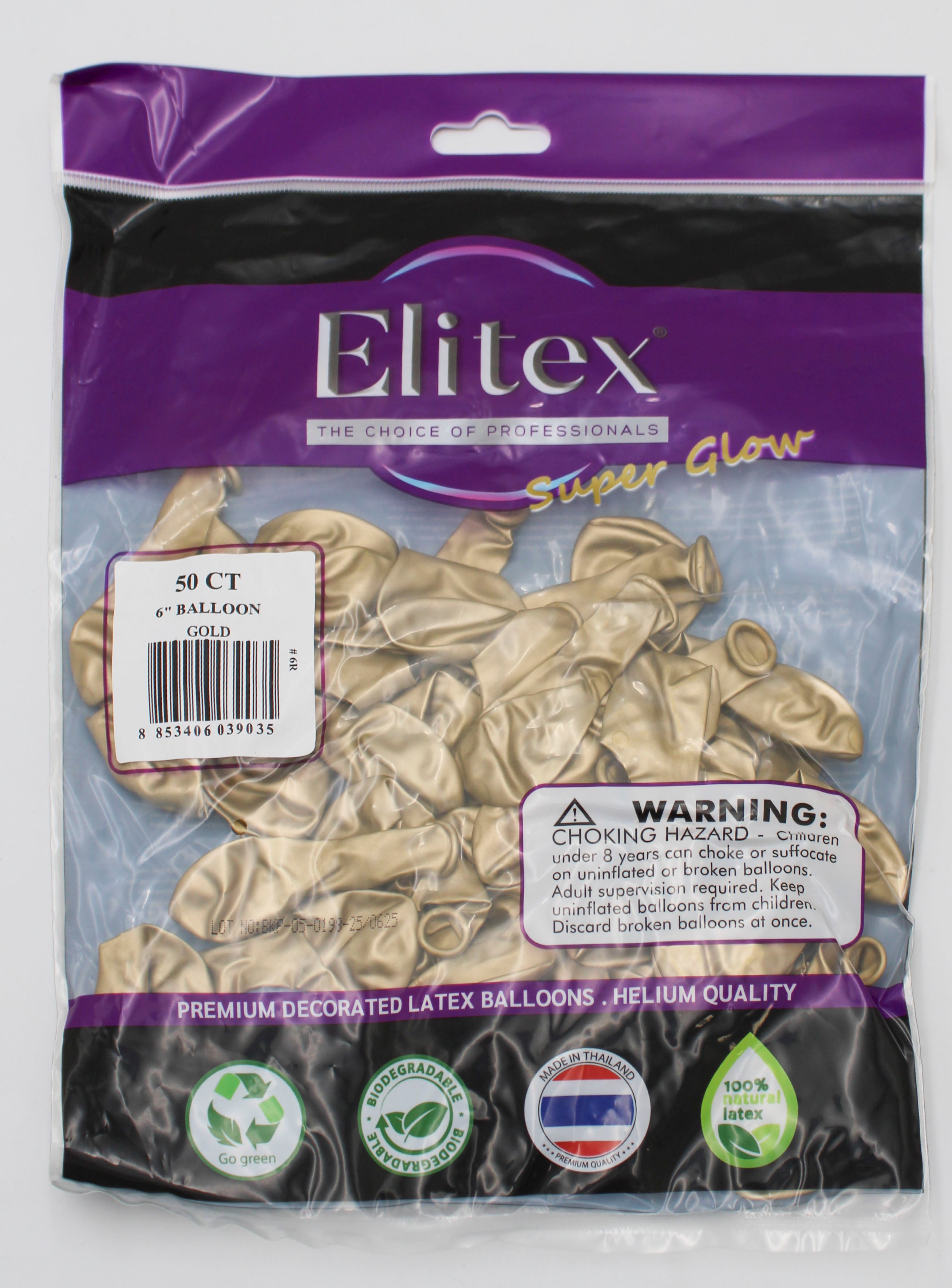 ELITEX 6" SUPERGLOW GOLD ROUND BALLOON, 50 PACK