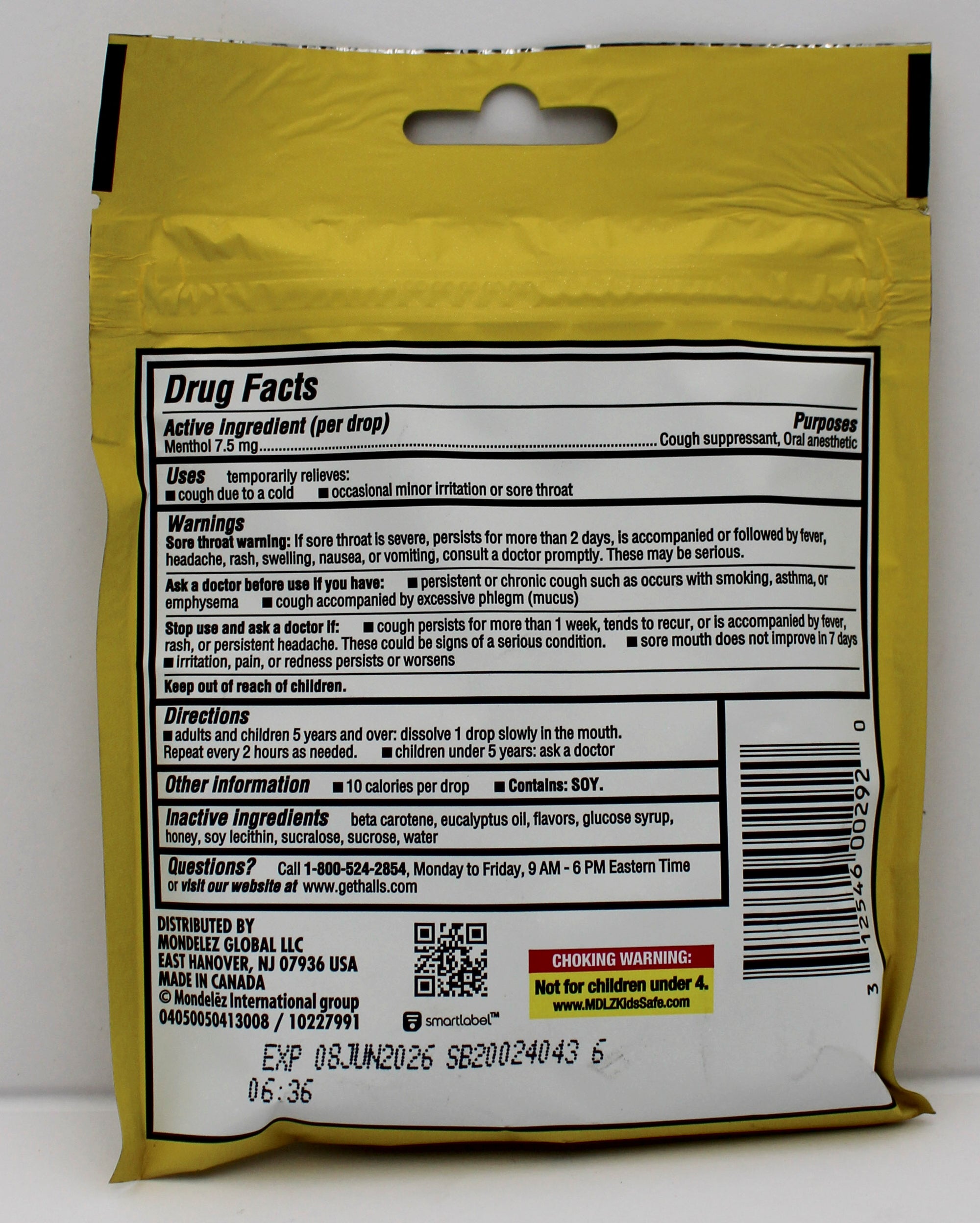 HALLS HONEY-LEMON 14 PC BAG   EXP 6/8/26