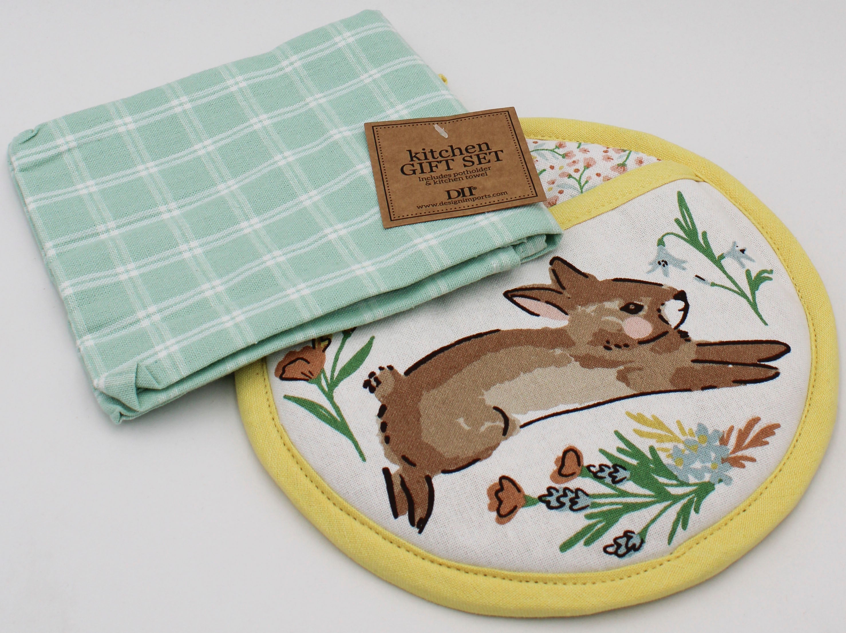 2PC GIFT SET - POTHOLDER AND DISHTOWEL - SPRING BUNNY