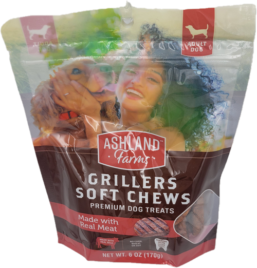 ASHLAND FARMS BEEF GRILLERS SOFT CHEWS 6oz BB 09/04/2025