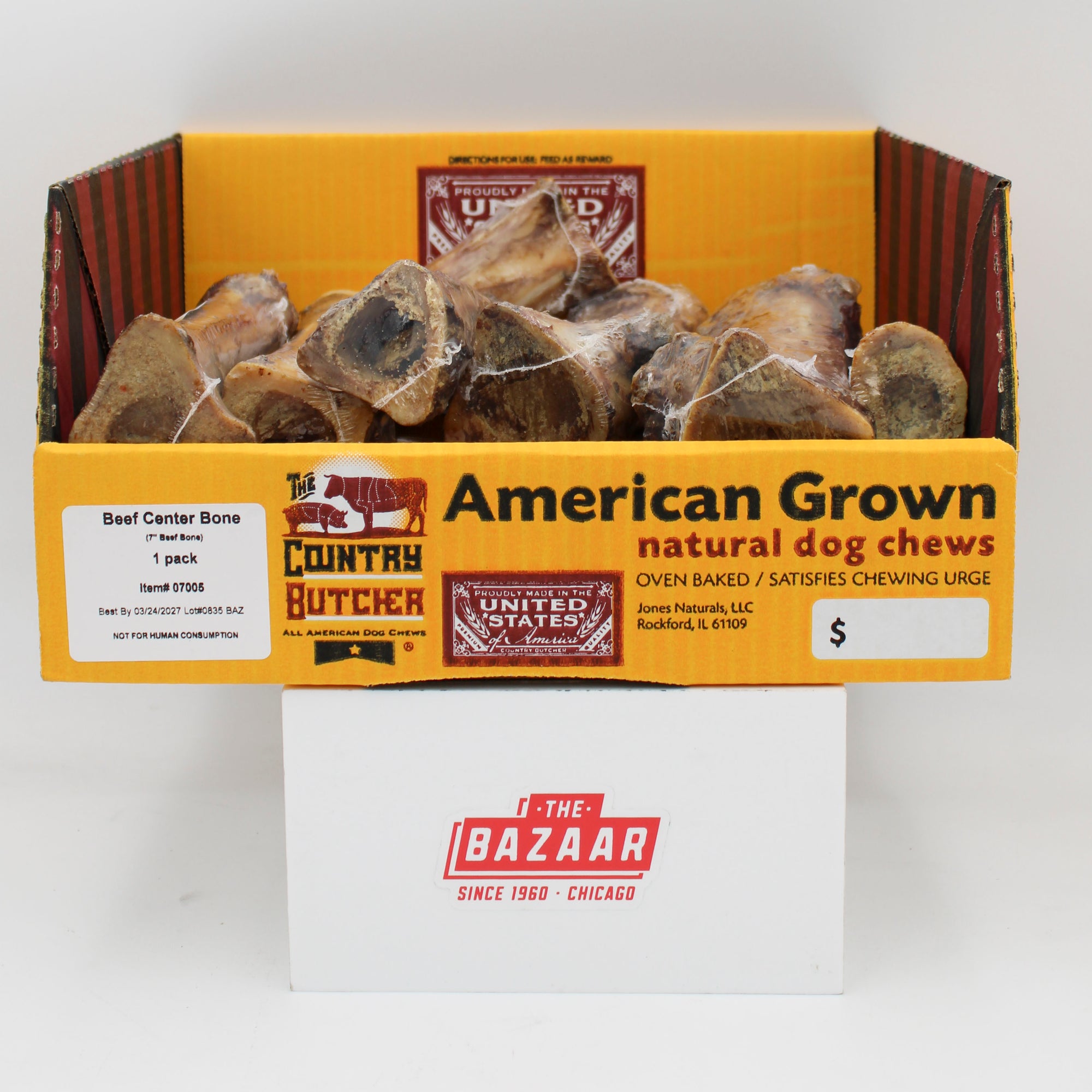 THE COUNTRY BUTCHER NATURAL DOG CHEWS CENTER BONE 7" 1CT  9ozBEEF  BB 3/24/27