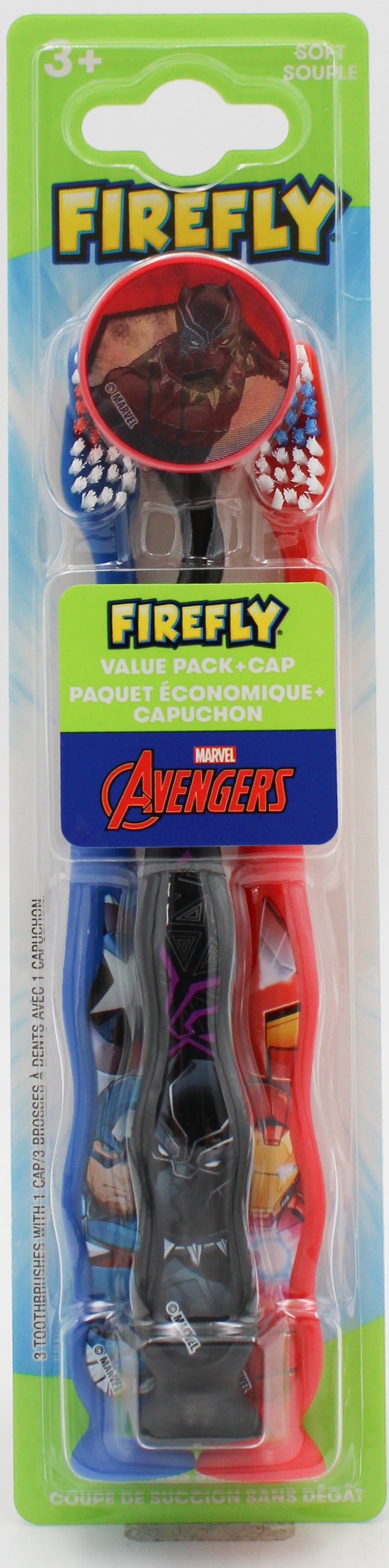 FIREFLY ZIGGLY SUCTION CUP TOOTHBRUSH AVENGERS 3ct W/CAP -SOFT NI