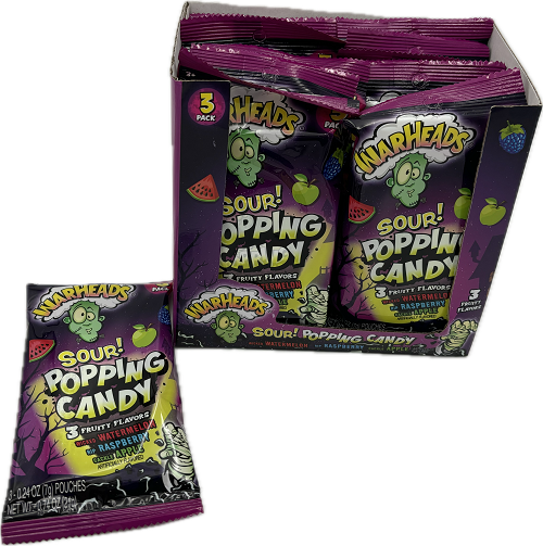 WARHEADS SOUR! POPPING CANDY 3PACK 0.24ozPOUCHES 3FRUITY FLAVORS  BEST BY 3/24/25