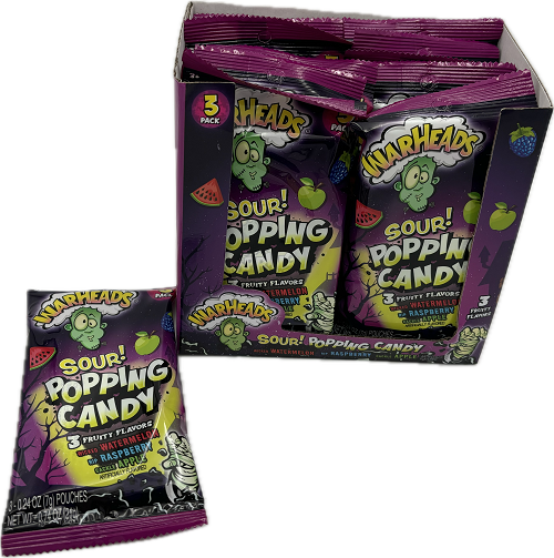 WARHEADS SOUR! POPPING CANDY 3PACK 0.24ozPOUCHES 3FRUITY FLAVORS  BB 3/24/25