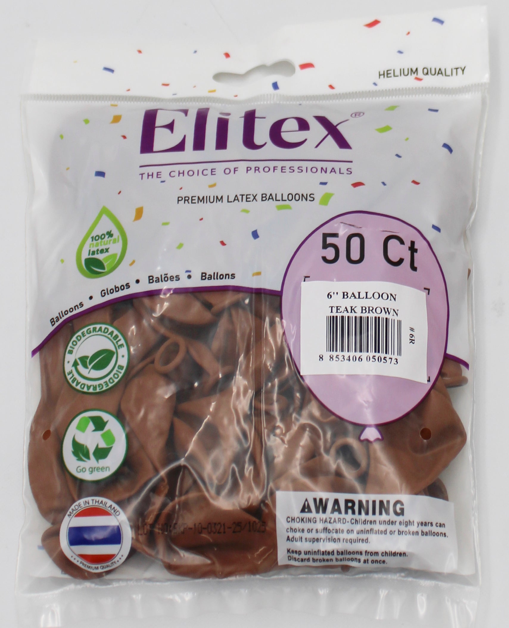 ELITEX 6" TEAK BROWN ROUND BALLOON, 50 PACK