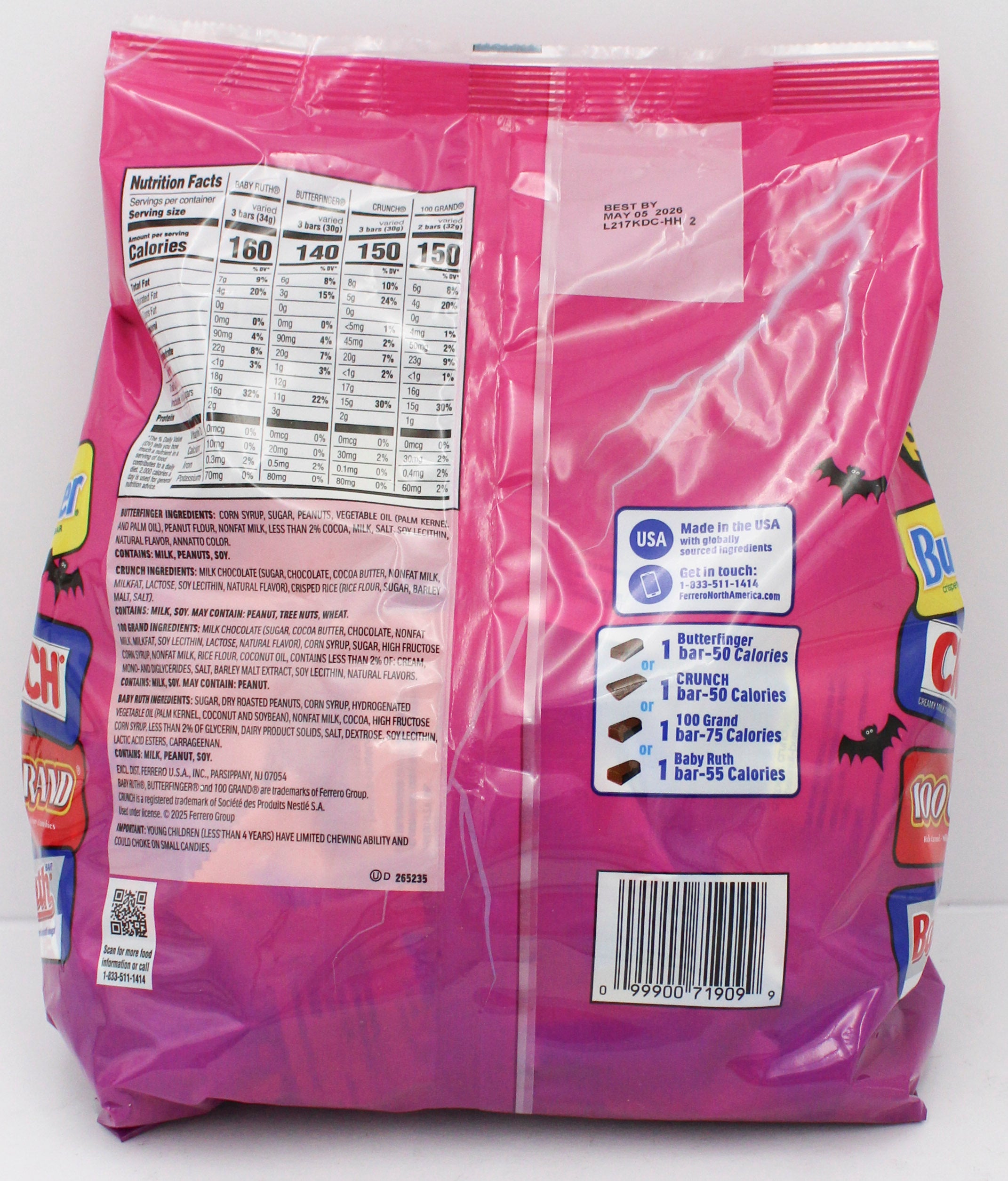 ASSORTED CHOCOLATE BUTTERFINGER BABYRUTH CRUNCH 100 GRAND (80PCS) 31.8 Oz BB 5/5/26