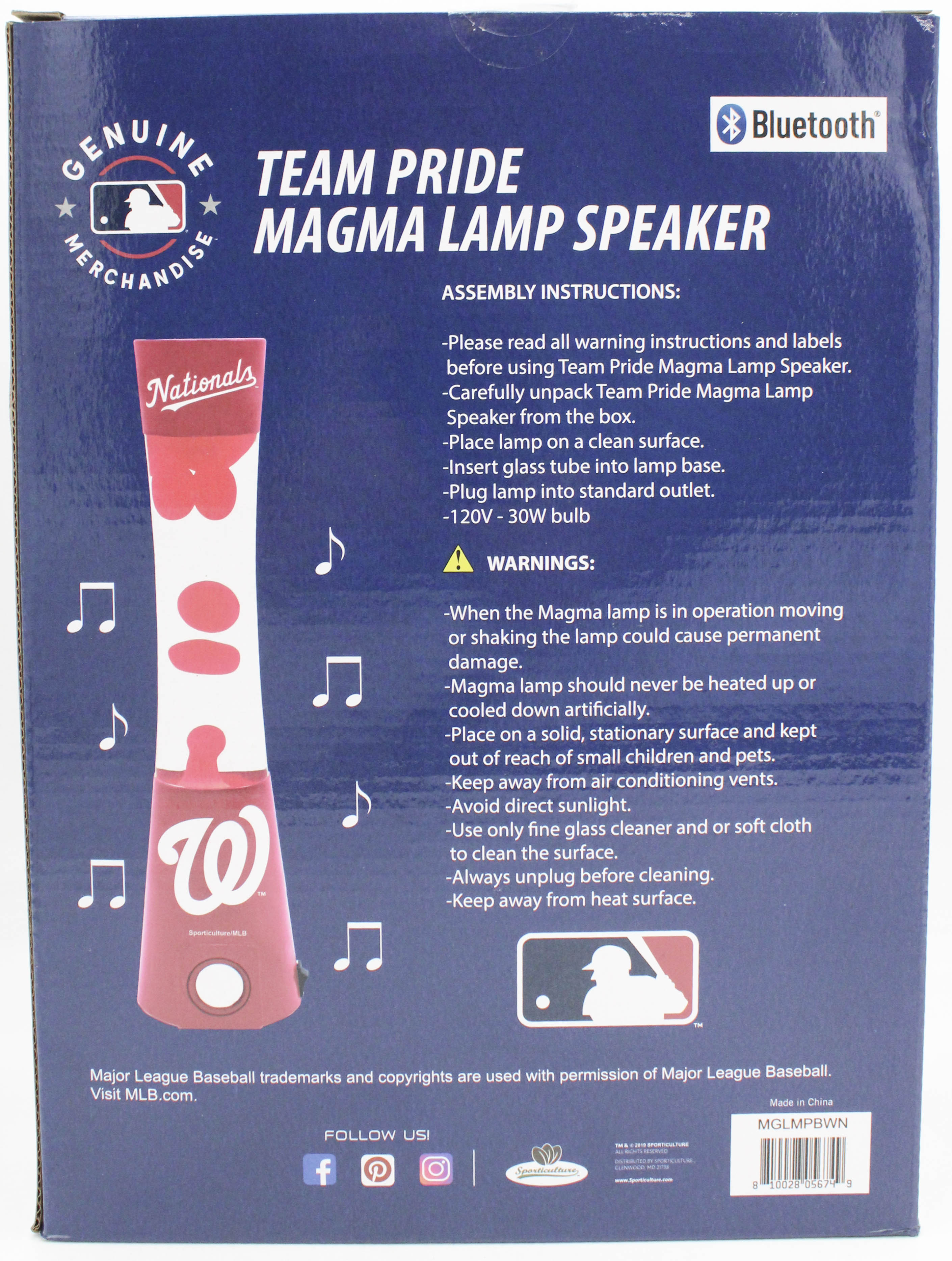 MLB WASHINGTON NATIONALS LAVA LAMP SPEAKER 16.5"