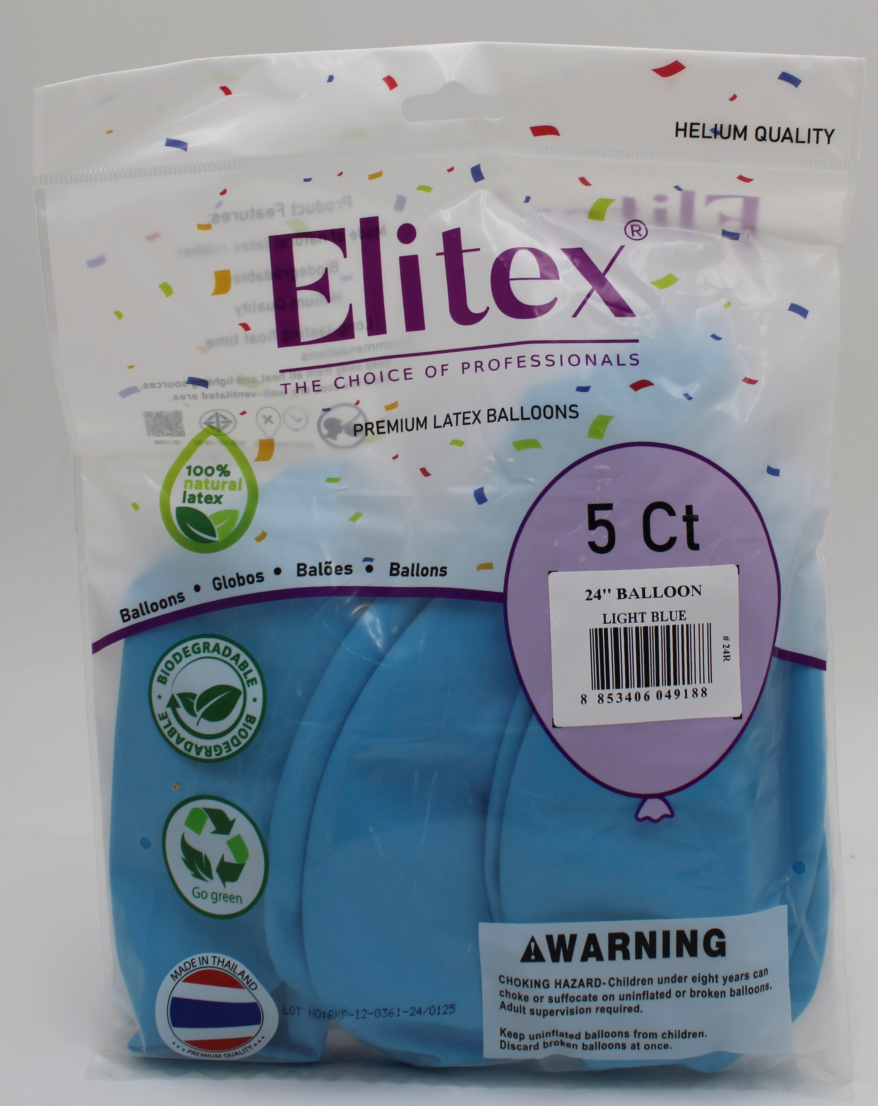ELITEX 24" LIGHT BLUE ROUND BALLOON, 5 PACK